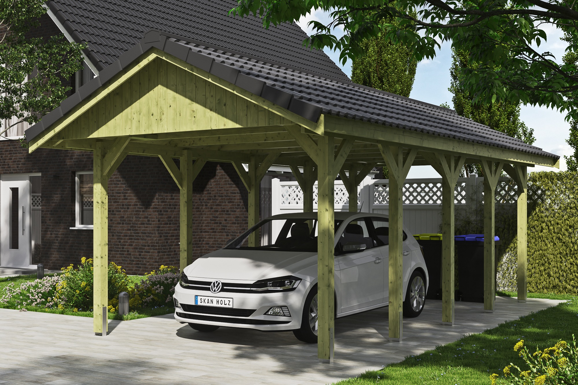 Skanholz Einzelcarport »Wallgau«, Nadelholz, 291 cm, Grün, mit Dachlattung