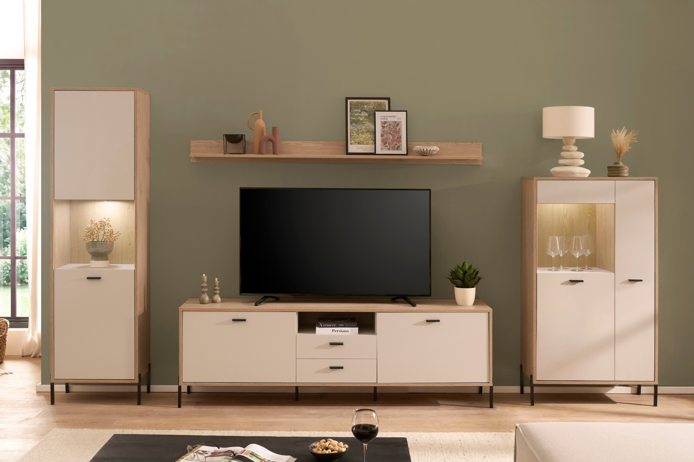 Home affaire Wohnwand »Fredericia, moderne Anbauwand, Komplettset in Kaschmir« Set, 4 Stk. tlg.