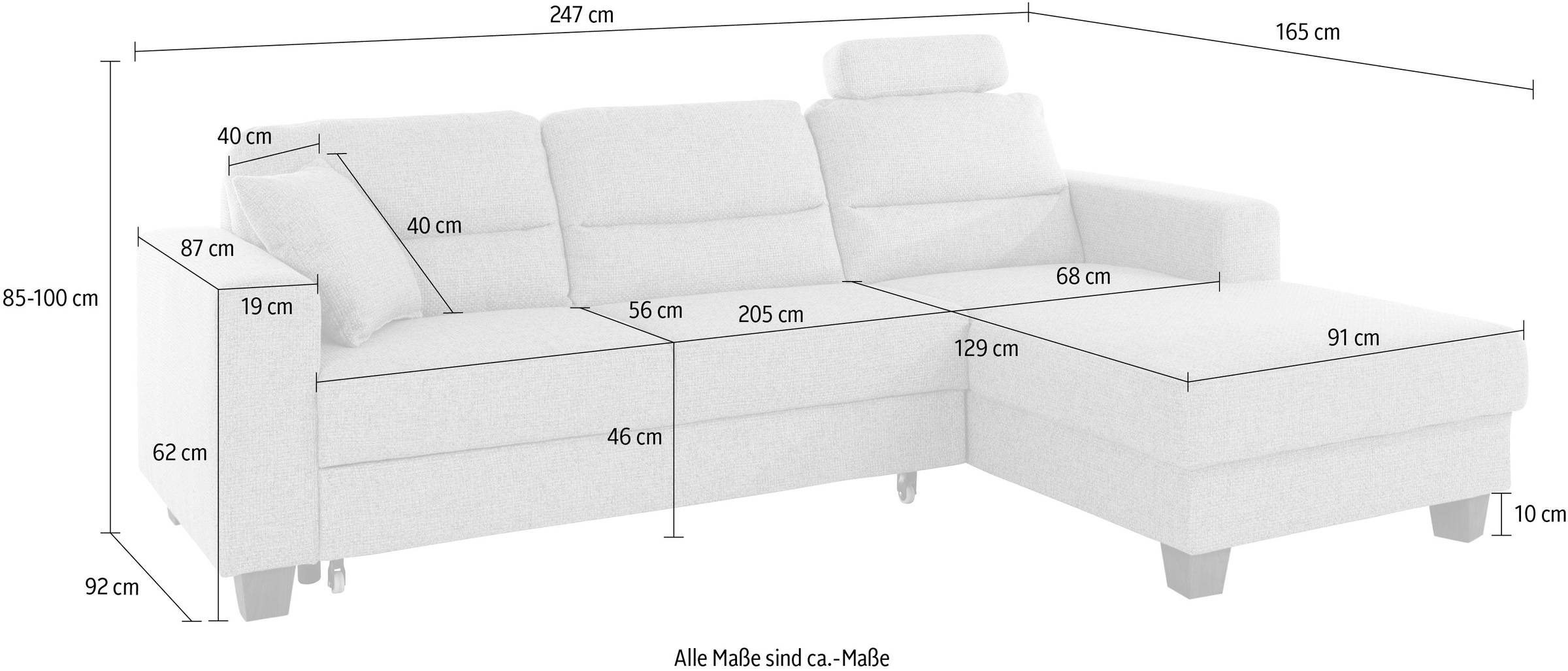 TRENDMANUFAKTUR Ecksofa »Chamber, zeitlos und modern, bequem mit hohem Sitzkomfort, L-Form«, inklusive einer Kopfstütze, wahlweise mit Schlaffunktion