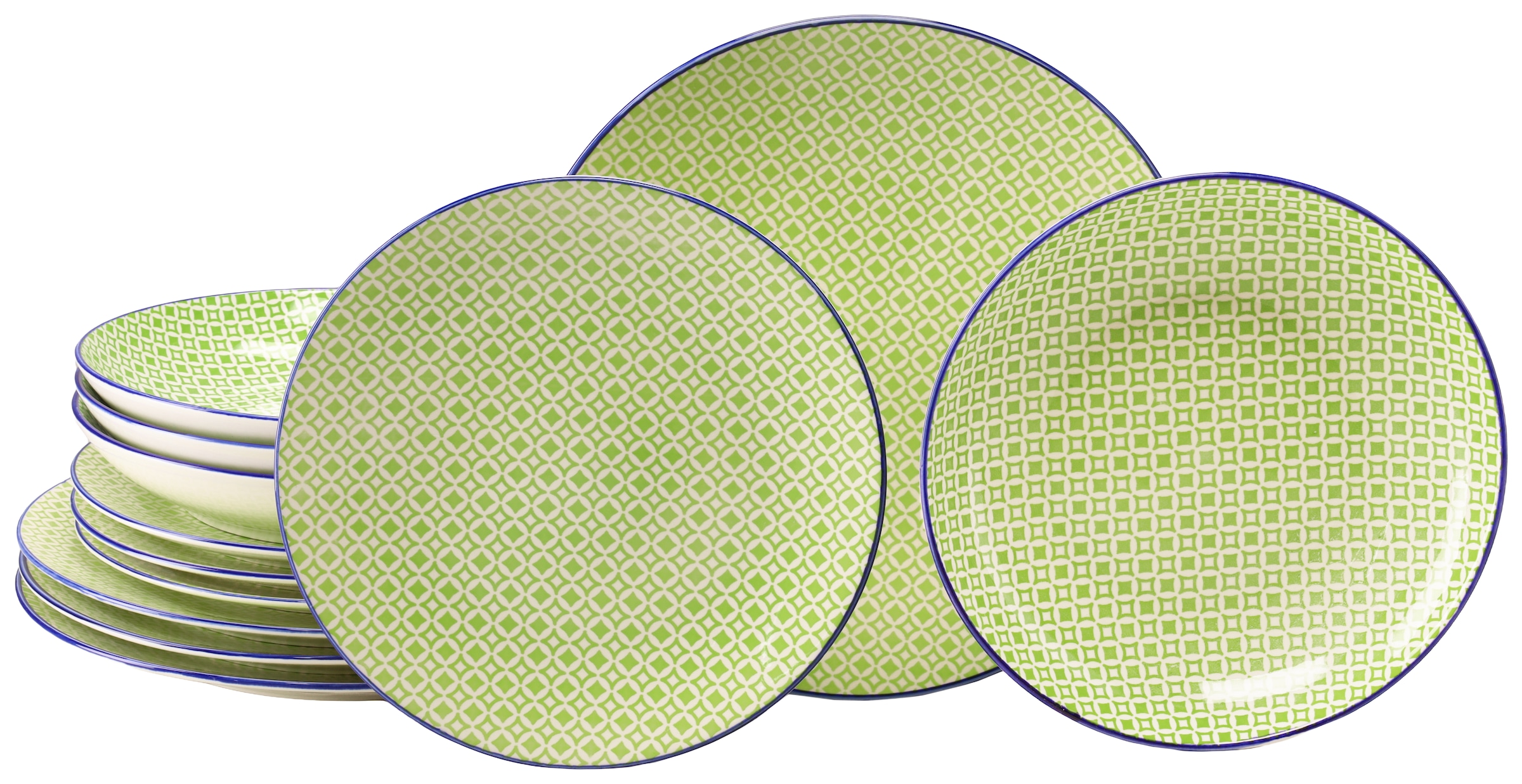 CreaTable Teller-Set »Mediterran, Tellerset 12-tlg.« Mediterraner Flair, Traditionell keramische Motive