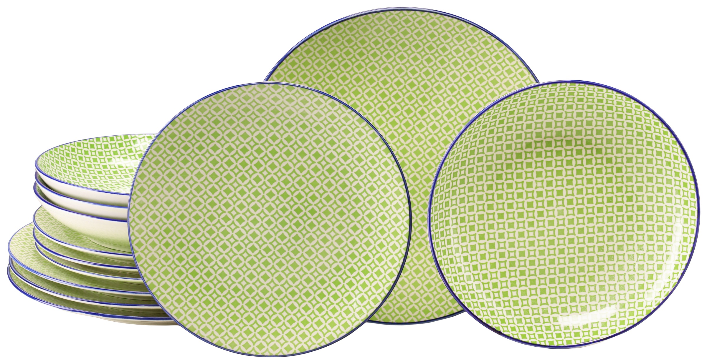 CREATABLE Teller-Set "Mediterran, Tellerset 12-tlg.", 12grün, Geschirr-Sets, Mediterraner Flair, Traditionell keramische Motive