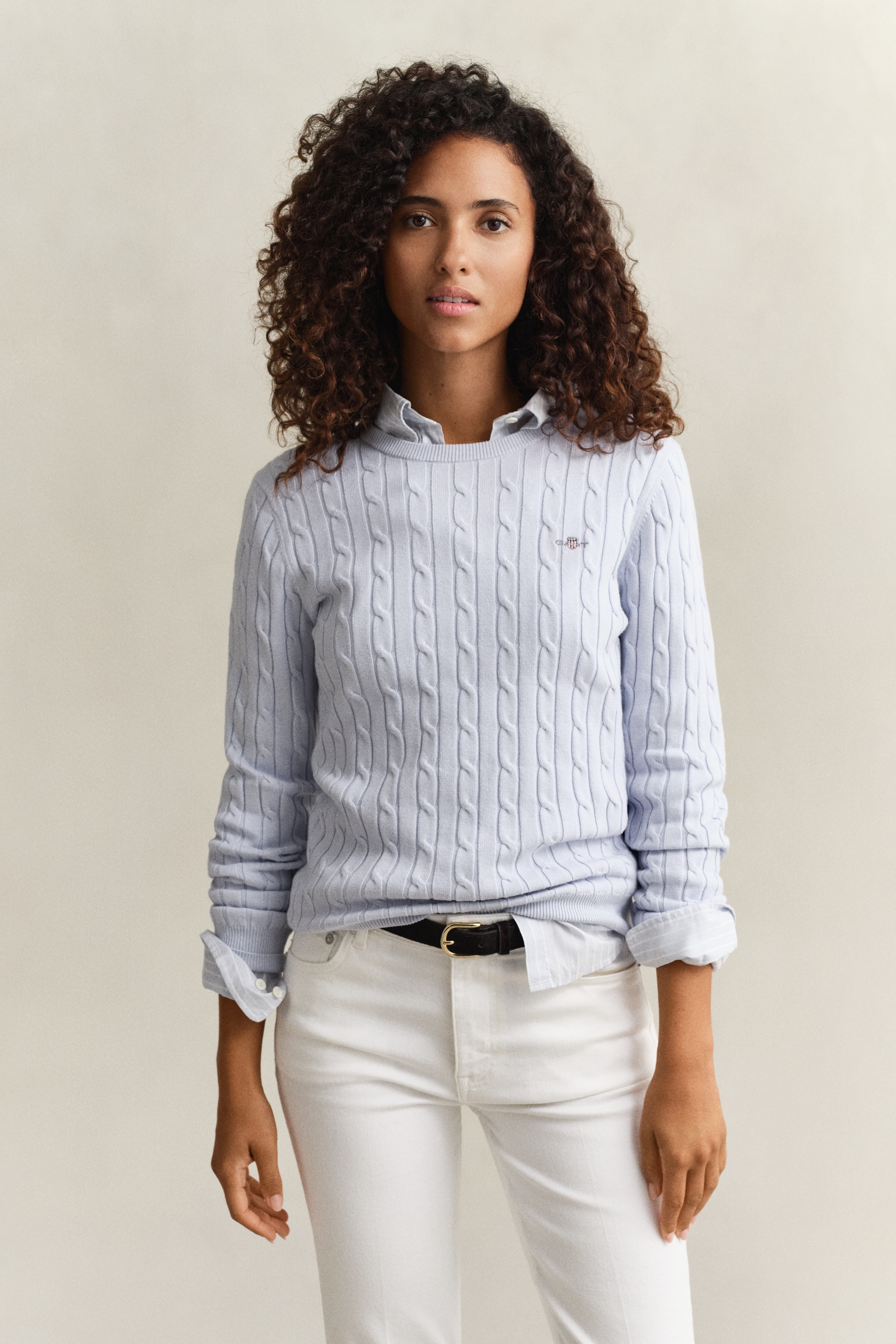 Gant Strickpullover "STRETCH COTTON CABLE C-NECK" mit Logostickerei auf der günstig online kaufen