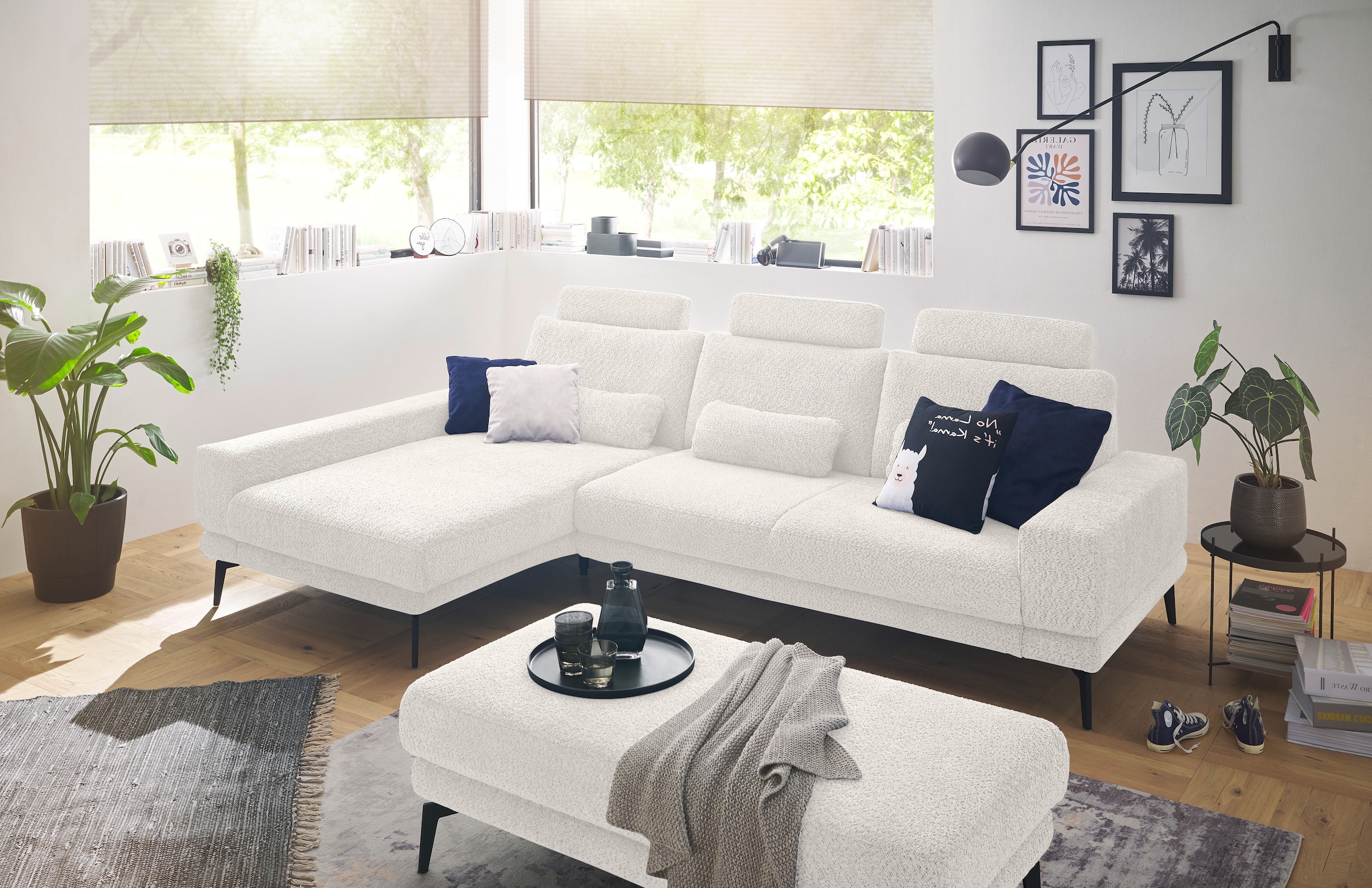 set one by Musterring Ecksofa »SO 3600«, mit Funktion, Kopfstützen und Nierenkissen, Breite 293 x Tiefe 180 cm