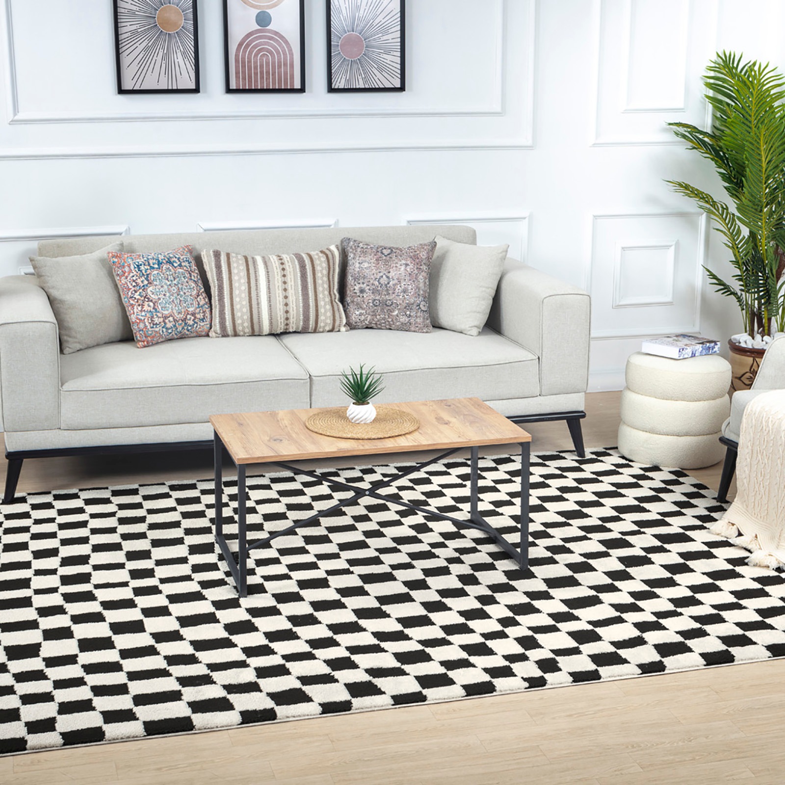 Livabliss Teppich »INCHON«, rechteckig, 14 mm Höhe, Skandinavischer Teppich mit Karomuster, Kurzflor Wohnzimmerteppich