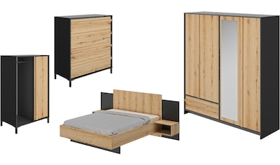 Schlafzimmer-Set »Mimizan«, (4 St., Bett, 2x Nachttische, Kleiderschrank, Kommode,...