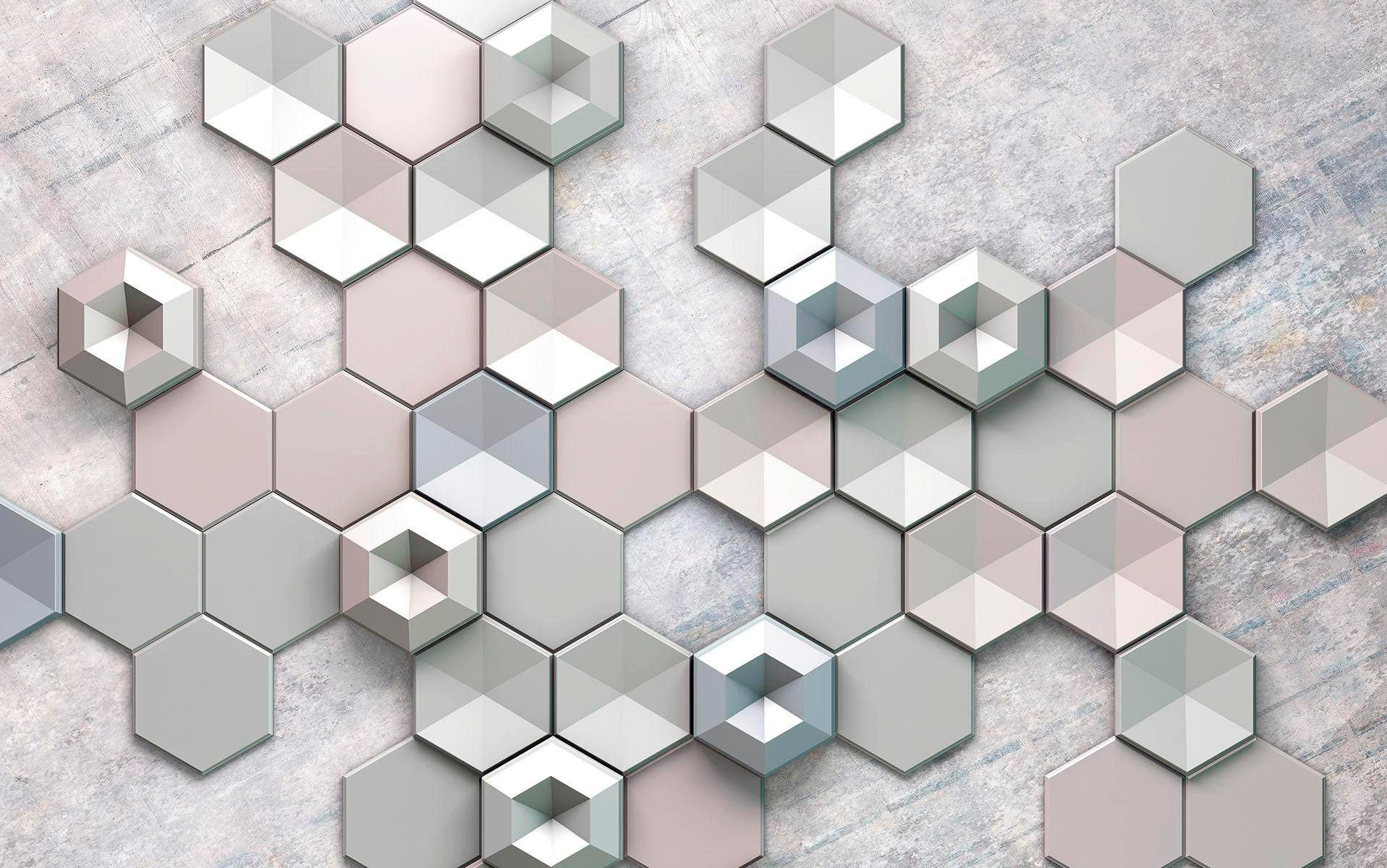 Komar Vliestapete "Digitaldruck Vlies - Hexagon Concrete - Größe 400 x 250 cm" bedruckt glatt Wohnzimmer, Schlafzimmer