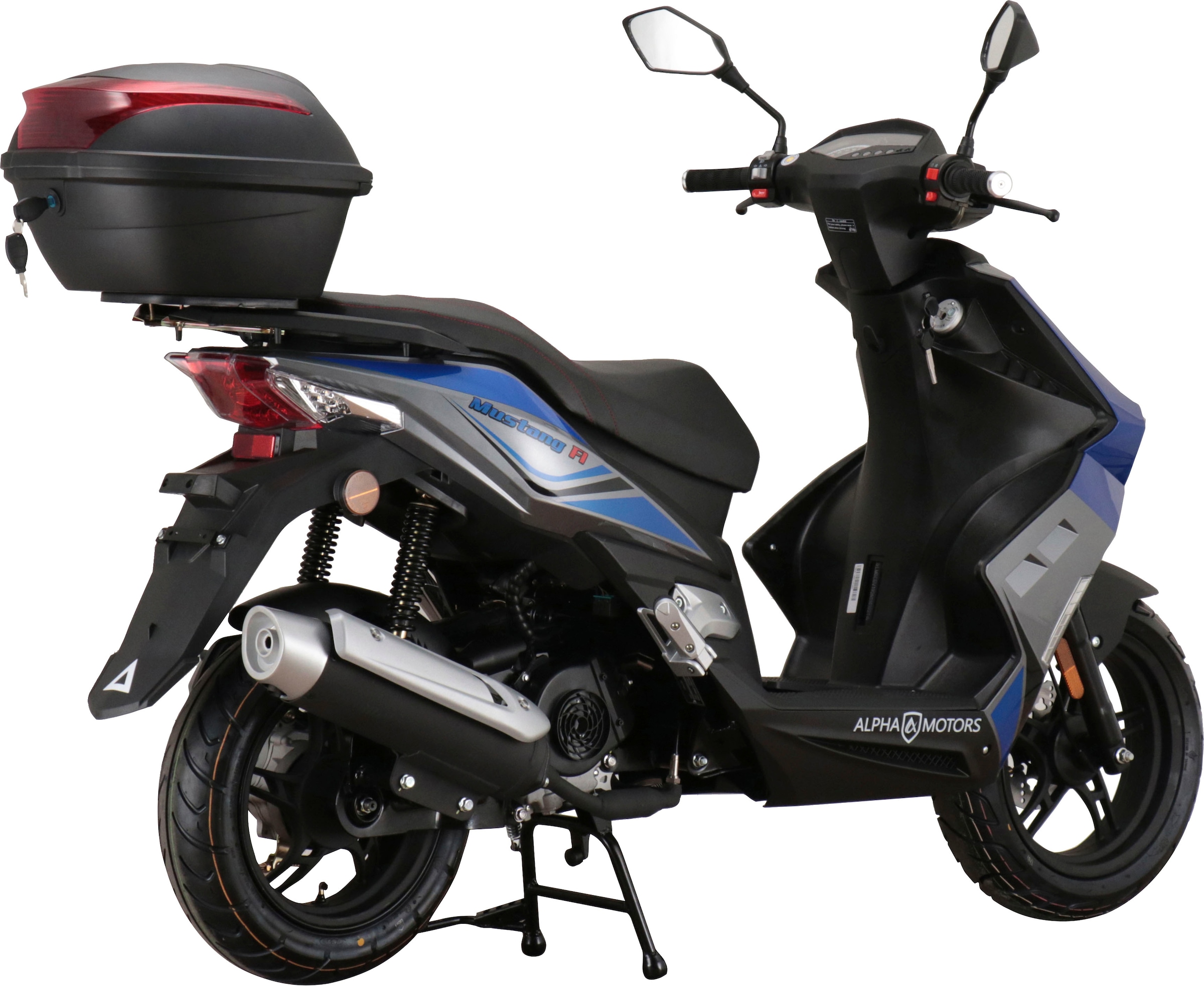 Alpha Motors Motorroller »Mustang FI«, 50 cm³, 45 km/h, Euro 5, 3 PS, (Set, mit Topcase), mit USB-Anschluss und Lenkerschloss, sportliches Design