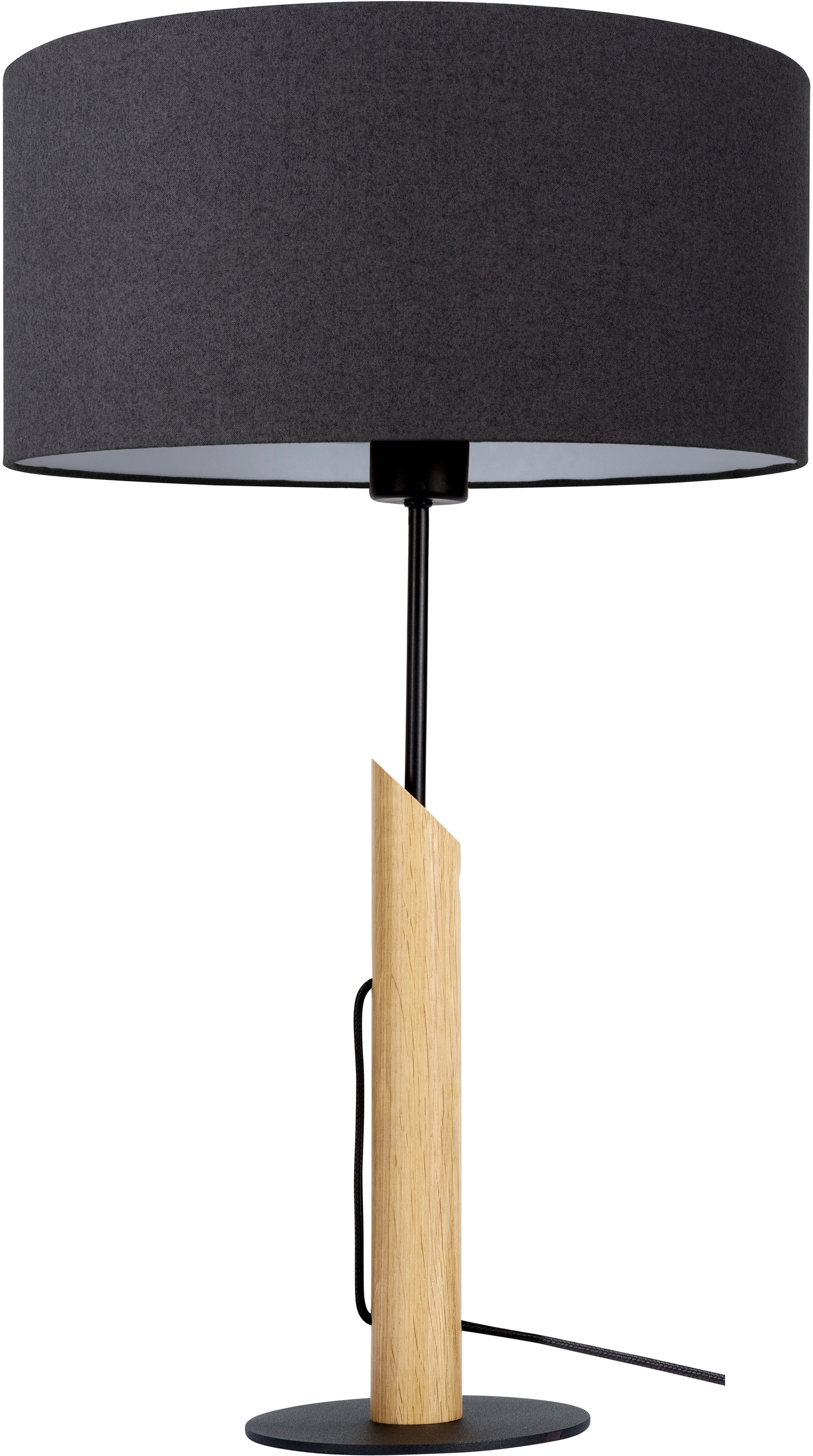 andas Tischleuchte GJOVIK, E27, Fuß der Tischlampe aus edlem Eichenholz, hochwertiger Textilschirm, Made in Europe