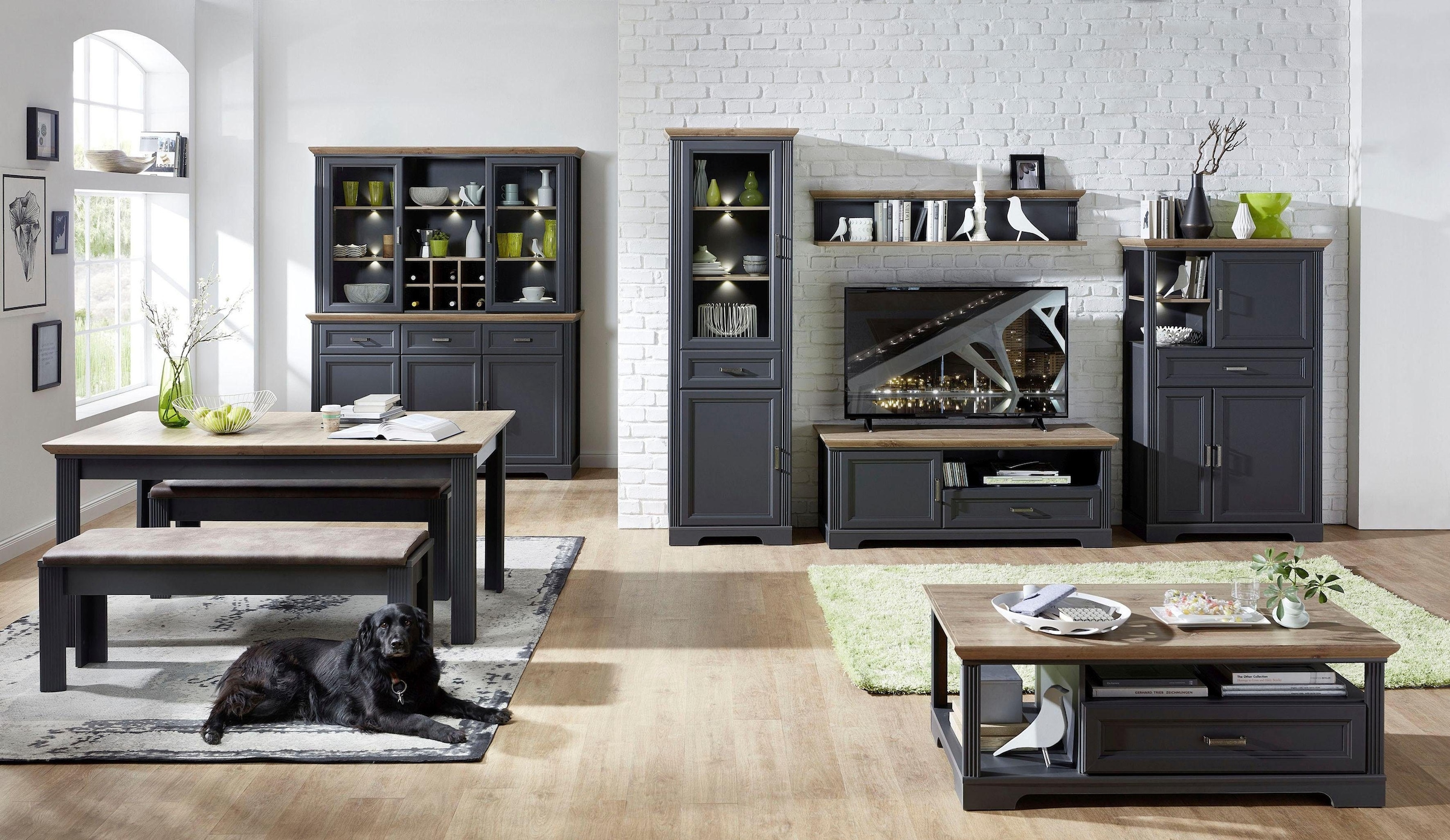 Innostyle Vitrine »Jasmin«, (1 Sideboard und 1 Aufsatzvitrine), 2-teilig