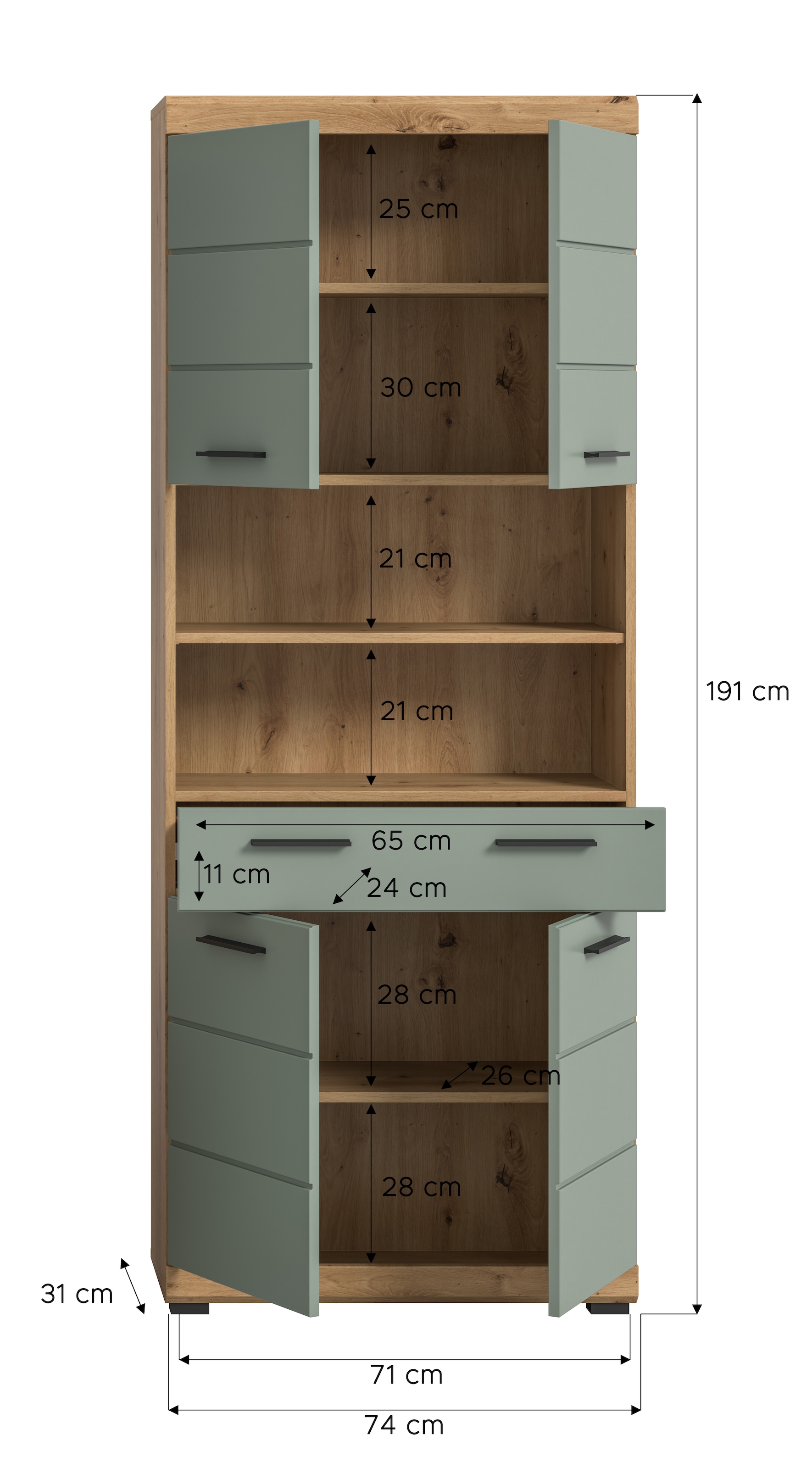 INOSIGN Hochschrank »Siena, Breite 74cm, 4 Türen, 1 Schubkasten, 2 offene Fächer, MDF-Front«, in verschiedenen Farben erhältlich, Badmöbel, Badschrank, Schrank, Bad