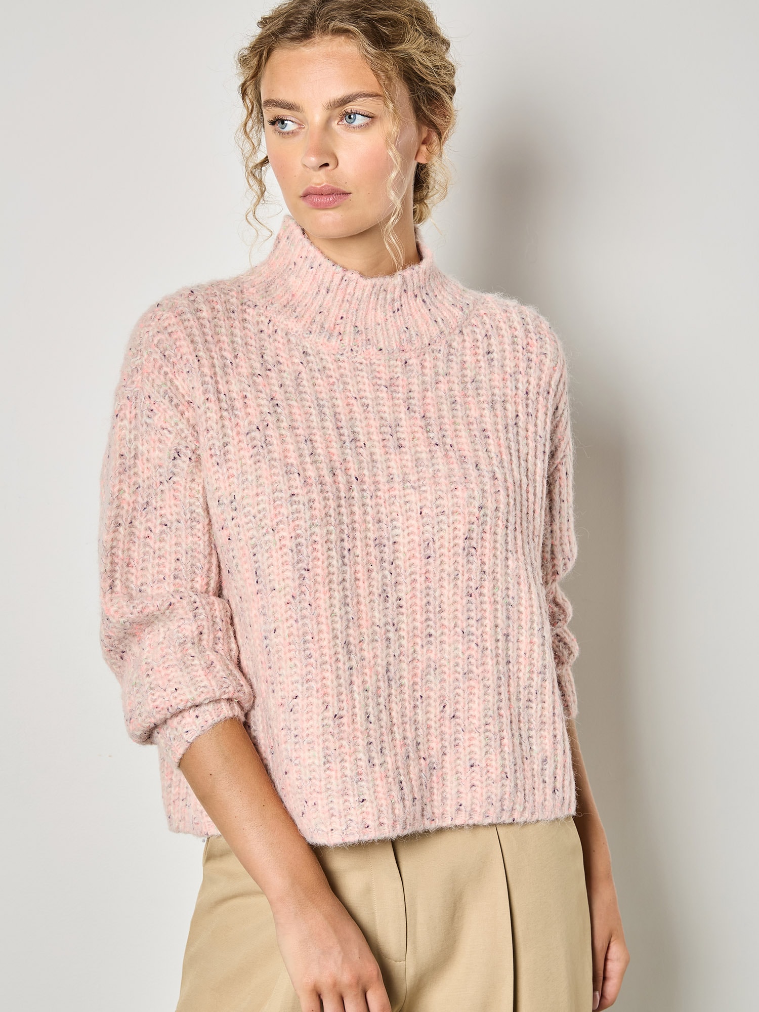 Apricot Strickpullover "Kurzer Stehkragenpullover" in Rippstrick