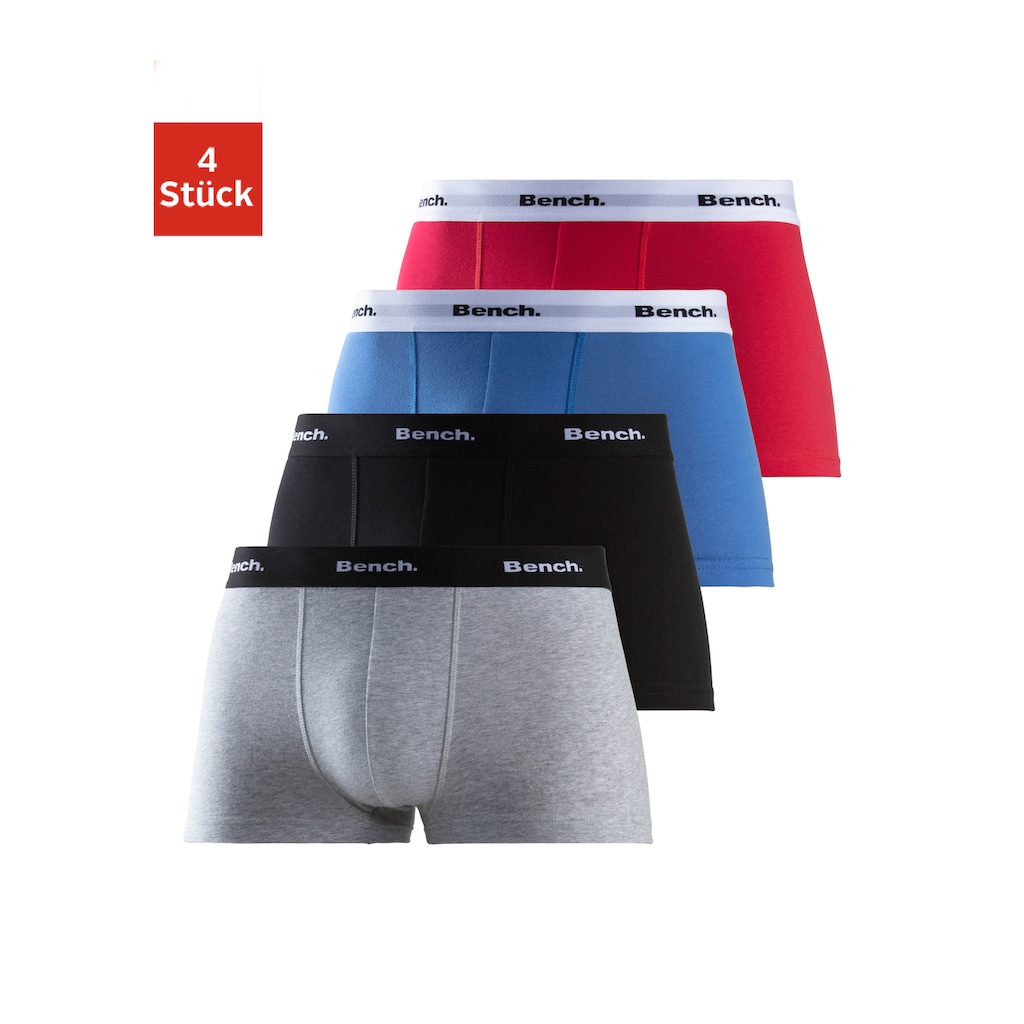 Bench. Boxershorts, (Packung, 4 St.), in Hipster-Form mit kontrastfarbenem Bund