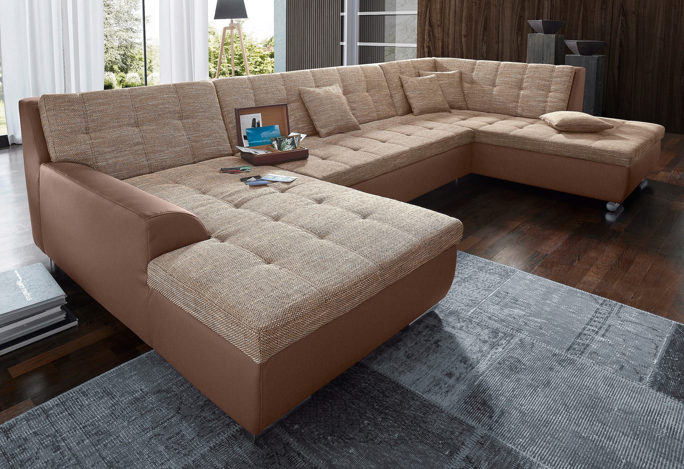 DOMO collection Wohnlandschaft "Treviso incl. Zierkissen, moderne Steppung, günstig online kaufen