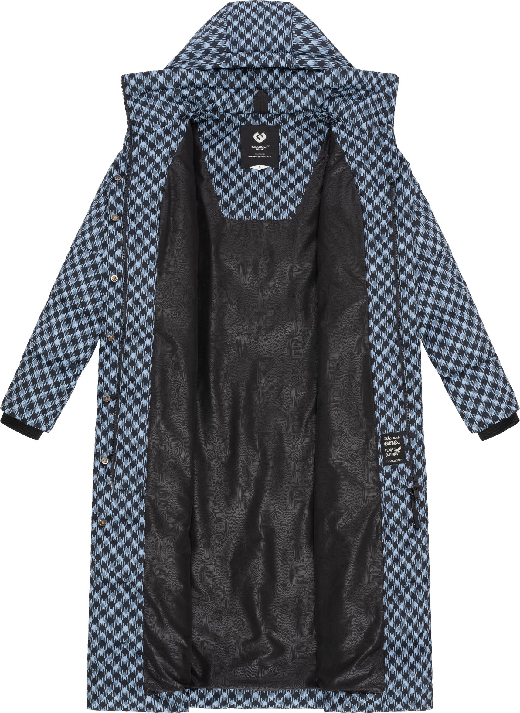 Ragwear Steppmantel »Niara Long Print«, wasserdichter Mantel mit angesagtem Hahnentritt Muster
