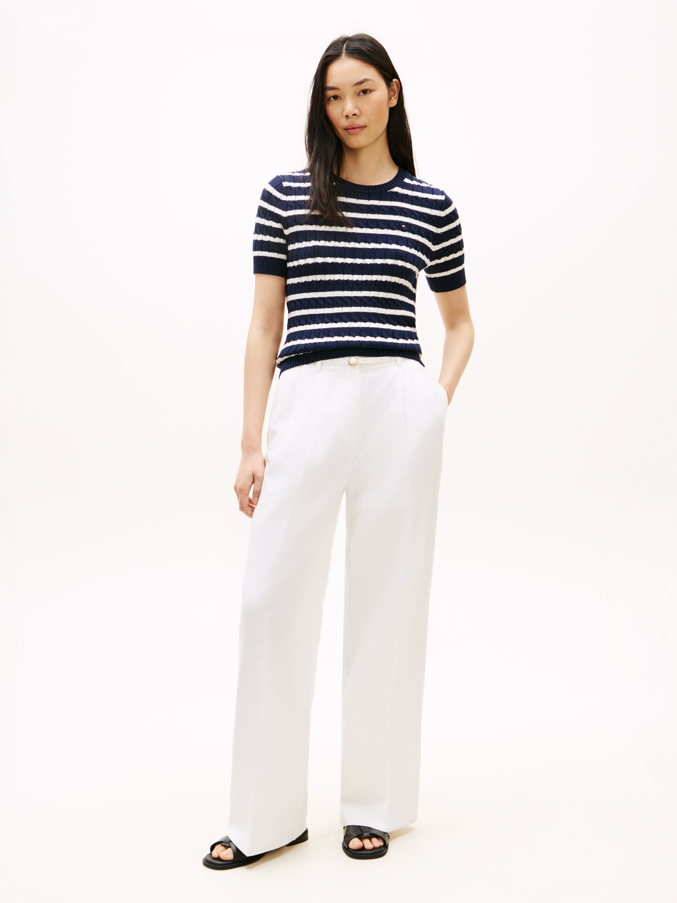 Tommy Hilfiger Kurzarmpullover »CO CABLE MID GG SS C-NK SWT« Baumwolle, mit Zopfmuster