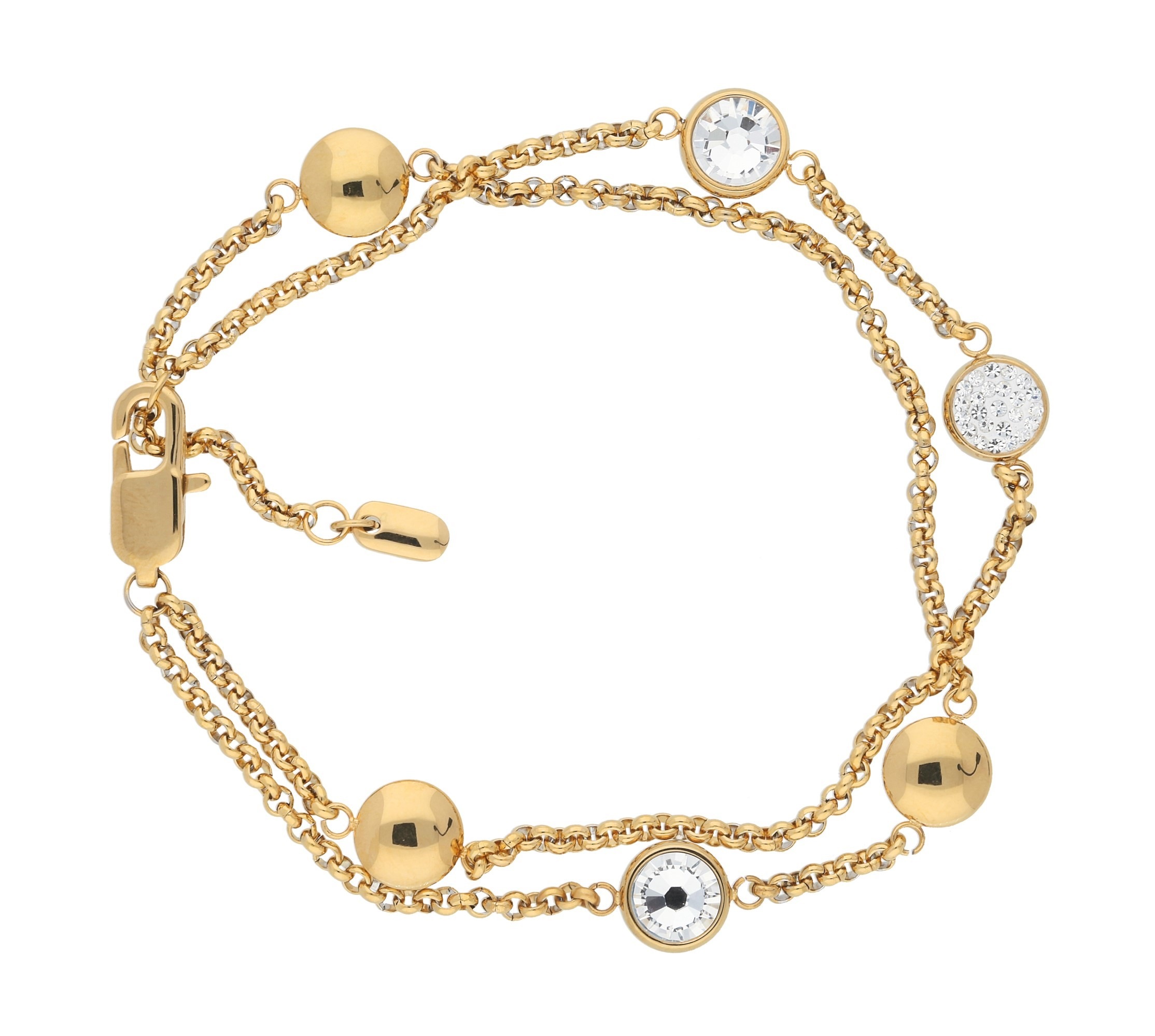 VIVANCE Damen Edelstahlarmband "Funkelnd", Edelstahl, gold, Edelstahl, Armbänder, zweireihig und mit edlen Kristallen