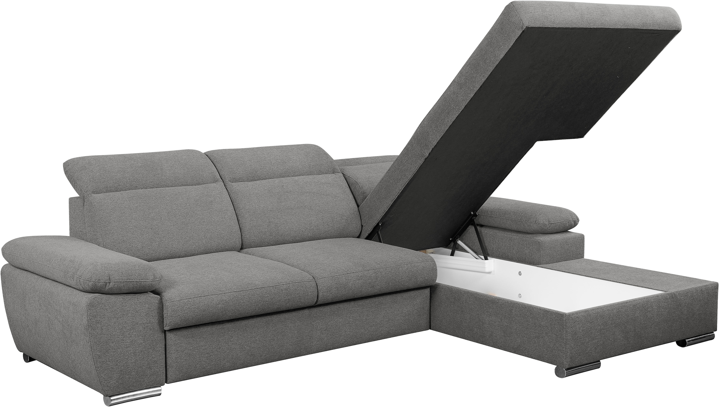 WERK2 Ecksofa »Palma mit Bett & Bettkasten, Kopfteilverstellung, bequem, zeitlos« Strukturstoff, L-Form, XXL, Schlaffunktion, Bettkasten