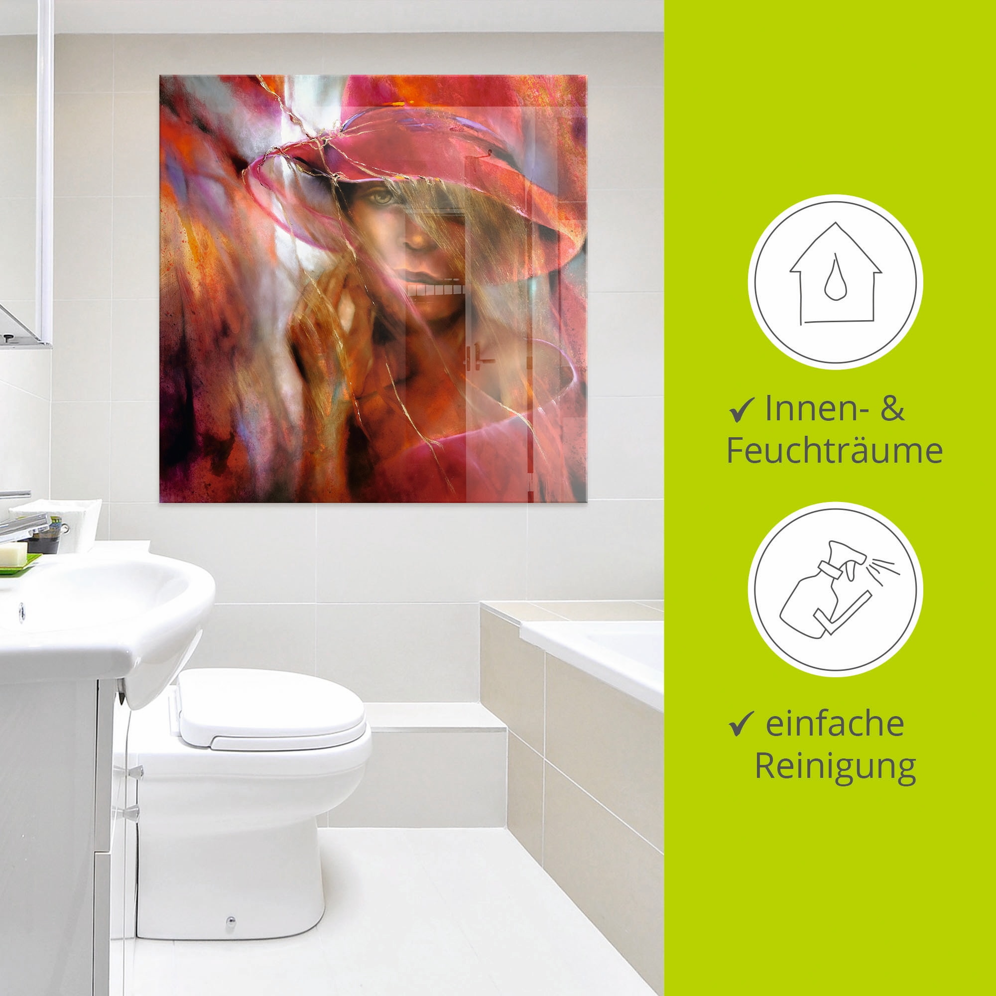Artland Glasbild »Ella mit Hut«, Mode, (1 St.), in verschiedenen Größen