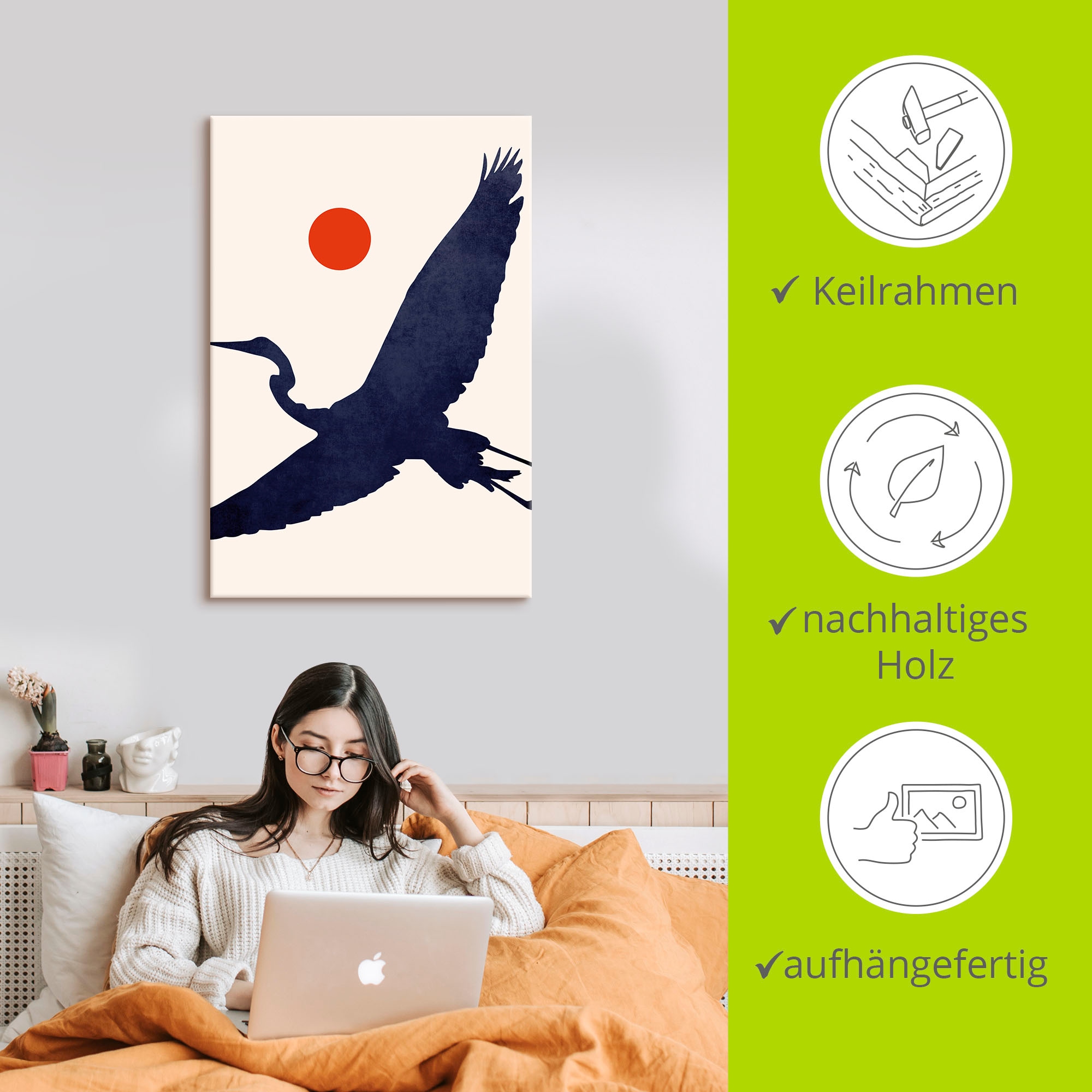 Artland Leinwandbild »Kranich«, Vogelbilder, (1 St.), auf Keilrahmen gespannt