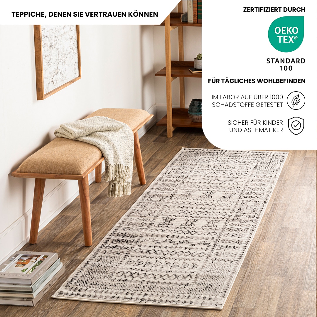 Livabliss Teppich »IPOH« rechteckig 11 mm Höhe Skandinavischer Teppich, Kurzflor Boho-Wohnzimmerteppich, Läufer