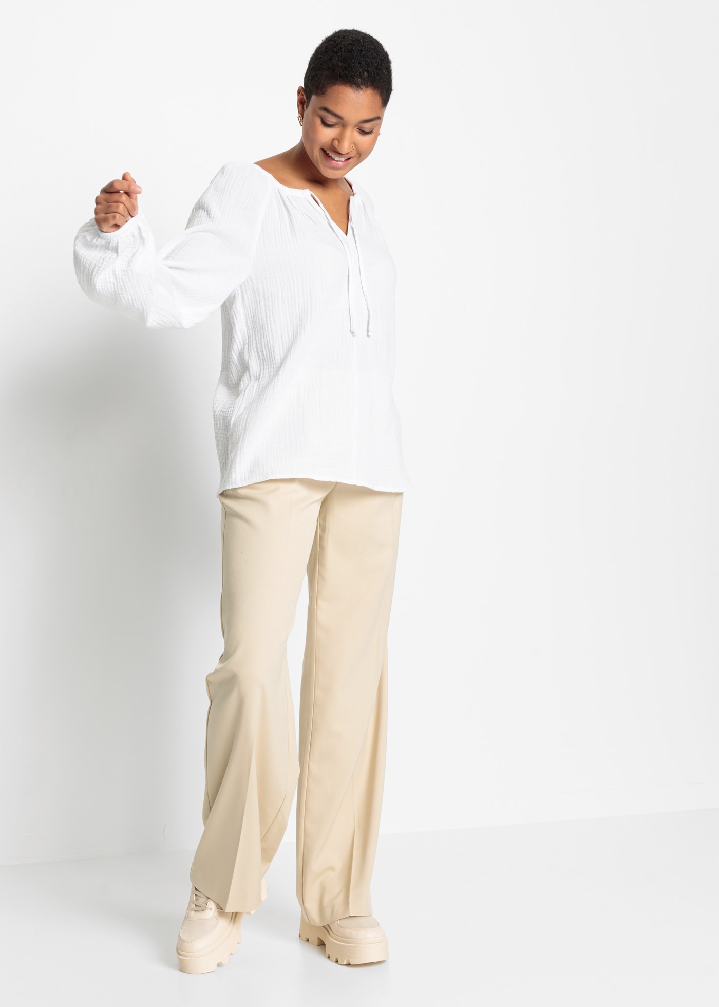 bonprix Langarmbluse »Musselin-Bluse aus Baumwolle« Musselin-Bluse aus Baumwolle