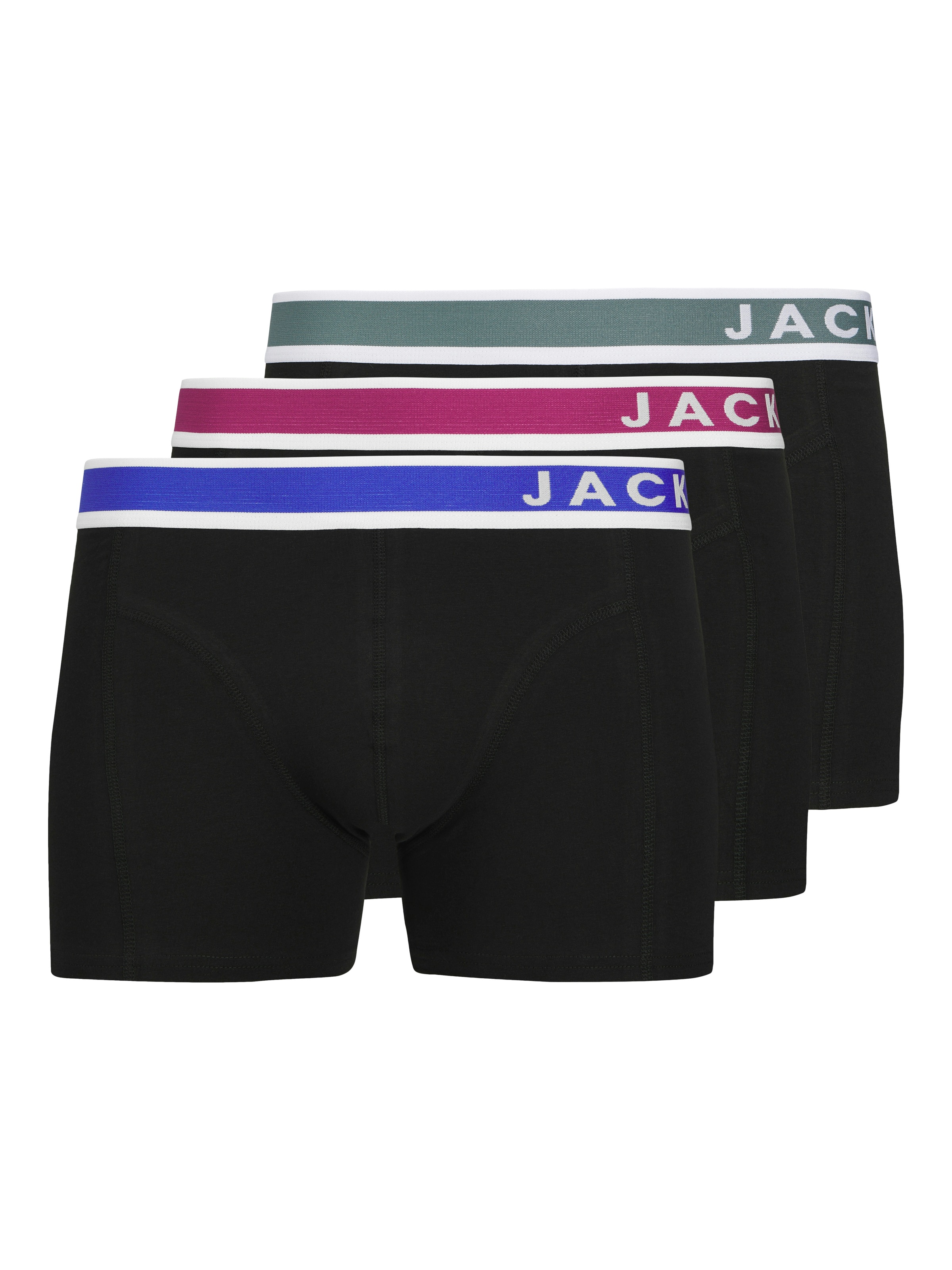 JACK & JONES Herren Trunk "JACEASTON SOLID TRUNKS 3 PACK SN", Gr. L, schwarz, Jersey, Obermaterial: 95% Baumwolle, 5% Elasthan, unifarben, Unterhosen