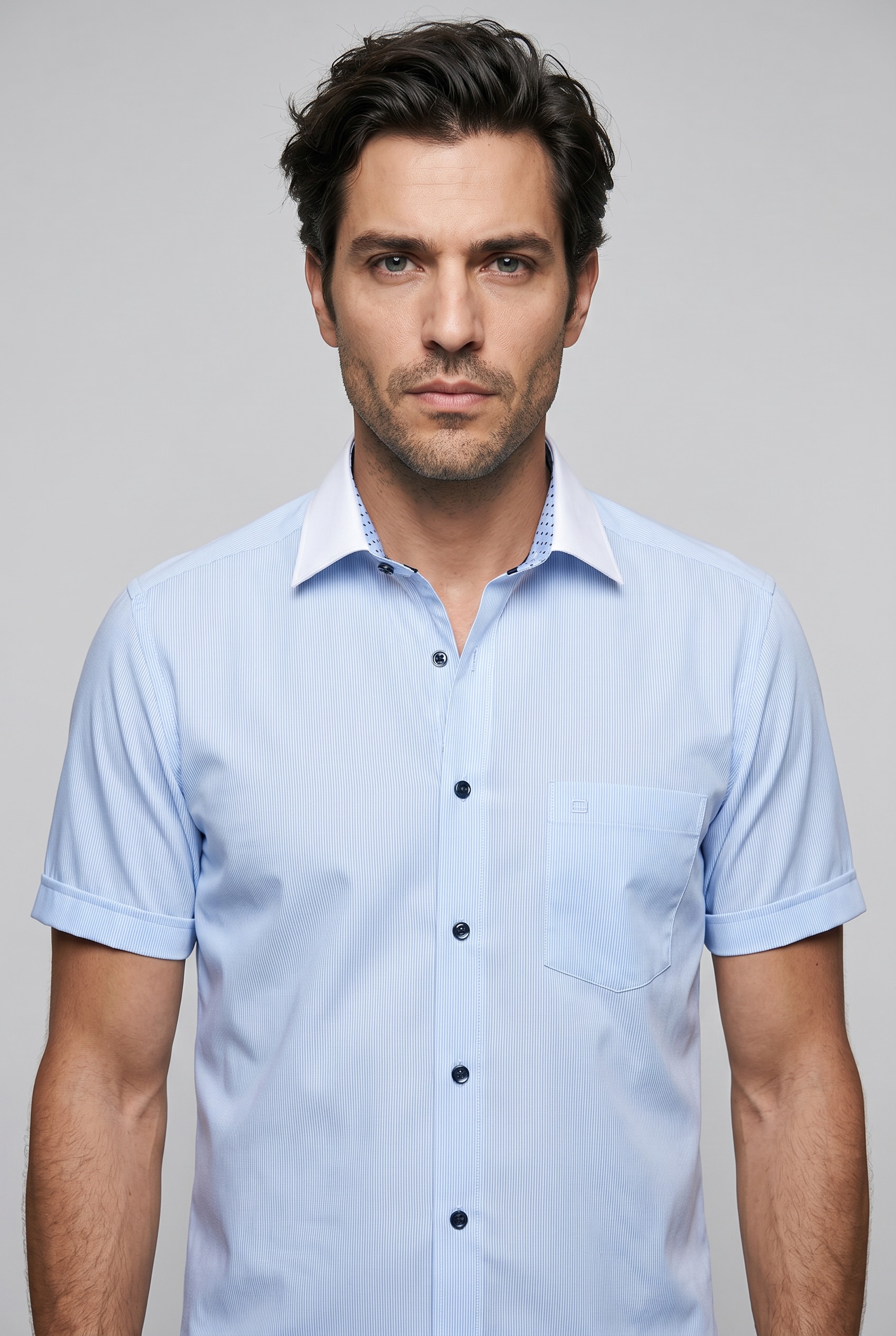 OLYMP Luxor Herren Kurzarmhemd Blau 43 2