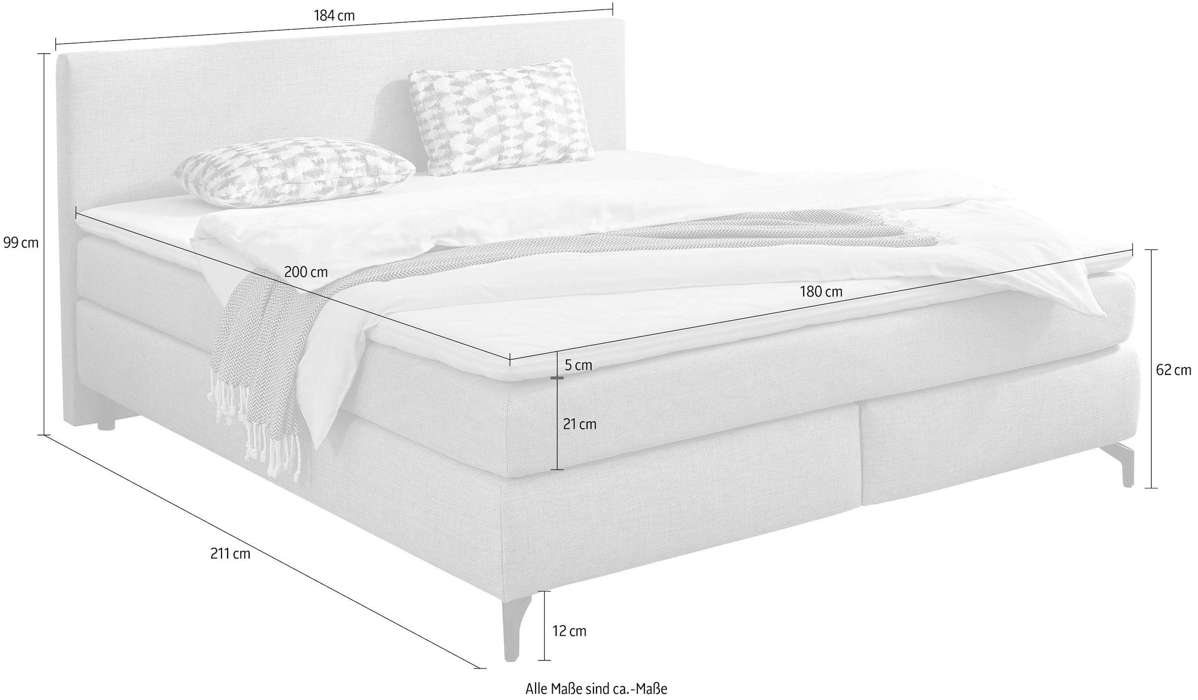 INOSIGN Boxspringbett Alinas, mit Topper und Zierkissen, in unterschiedliche Farbvarianten und Breiten lieferbar