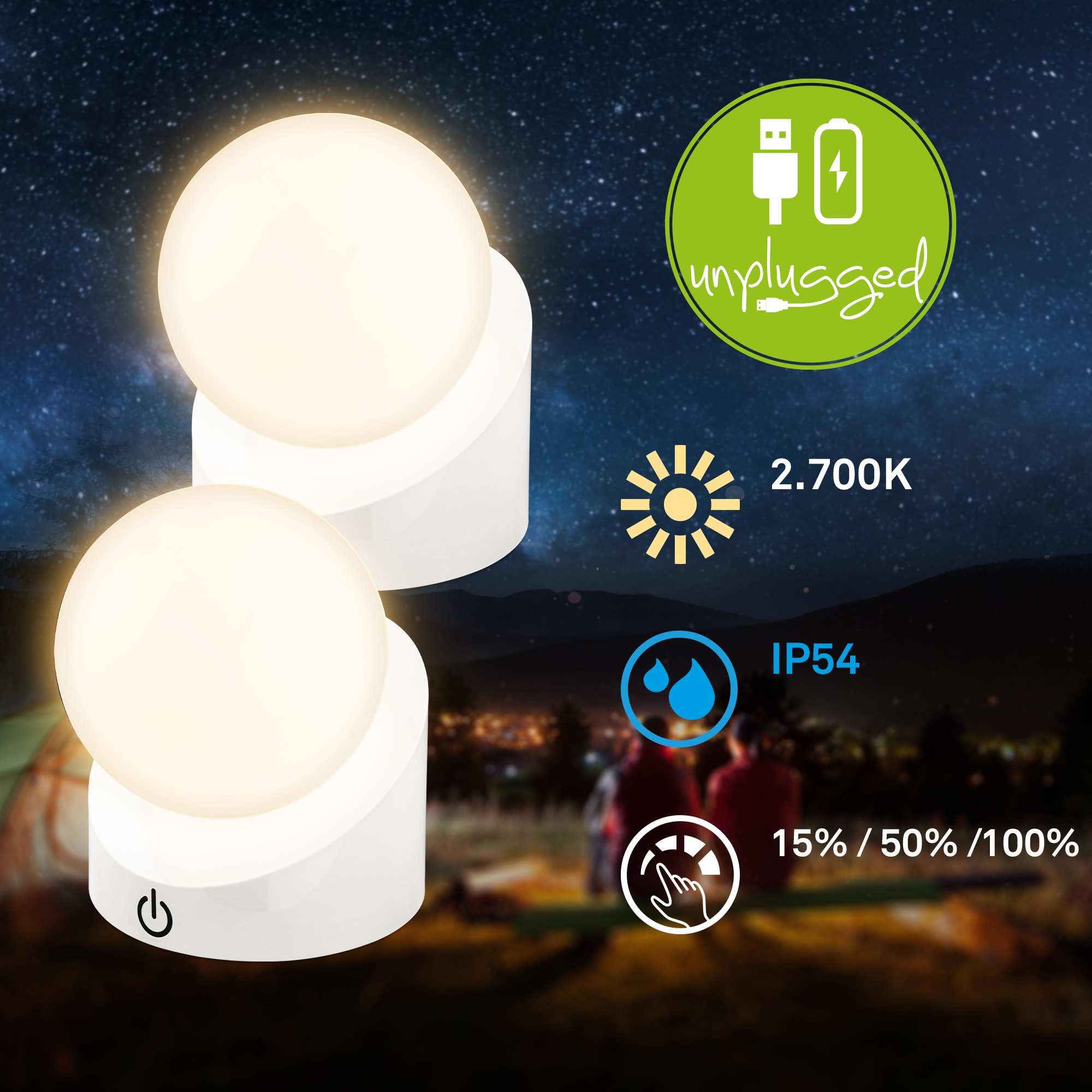 Briloner Leuchten LED Außen-Tischleuchte »SORA« LED-Board 2 Stk. Warmweiß kabellos 10x8x9cm Weiß 2W Kinderzimmer Flur Outdoor Aussen 2er-Set