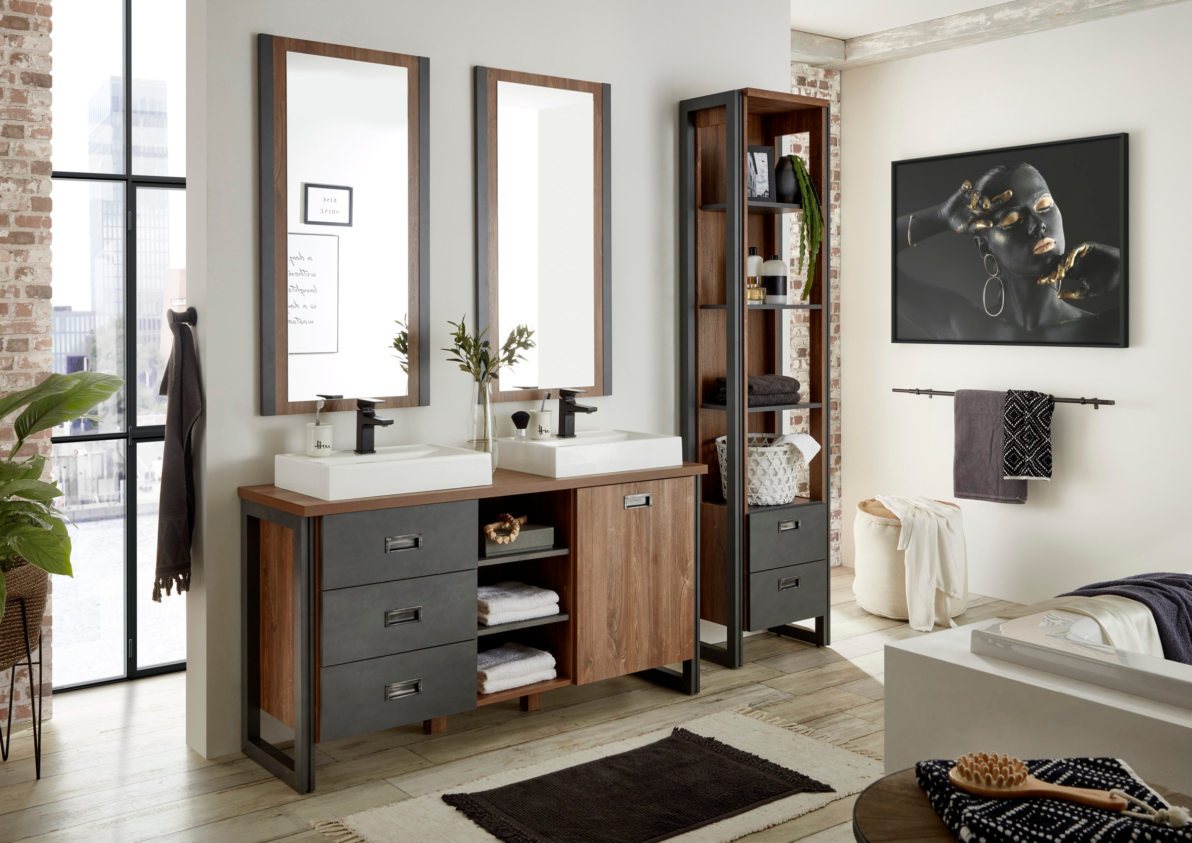 Home affaire Badmöbel-Set "Detroit, Bad im Industrialdesign, 3-teiliges Bad günstig online kaufen