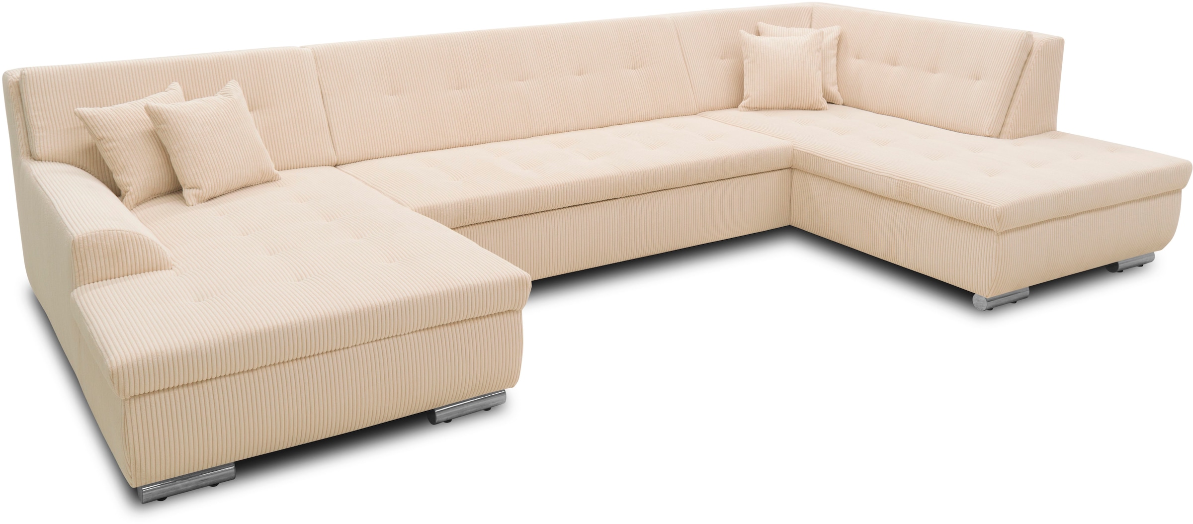 DOMO collection Wohnlandschaft »Treviso incl. Zierkissen, moderne Steppung, XXL: B/T/H: 364/201/83 cm«, wahlweise mit Bettfunktion, in vielen Bezugsarten auch in Cord U-Form