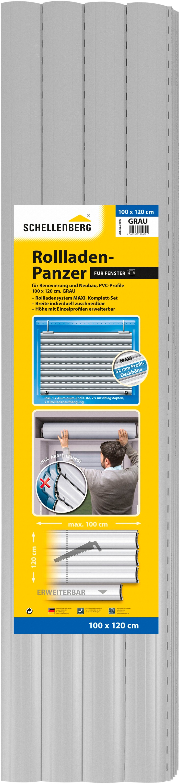 SCHELLENBERG Rollladenpanzer »Set für Fenster, Mini und Maxi System für 40 und 60 mm Stahlrohrwelle,«, (Set, 4 tlg.), PVC Jalousie Mini und Maxi in verschiedenen Größen, grau und weiß