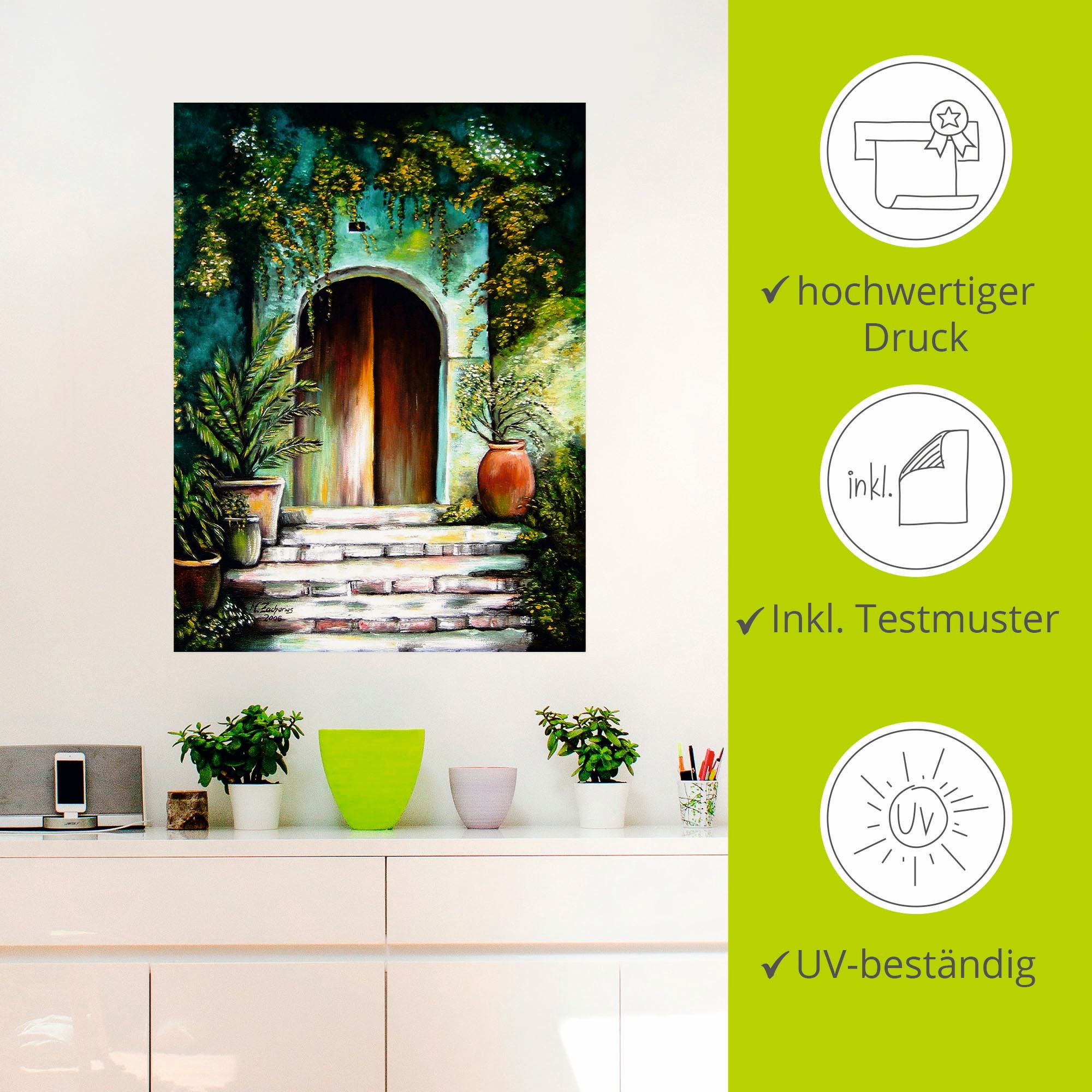Artland Wandbild »Mediterranes Gartenparadies«, Fenster & Türen, (1 St.), als Alubild, Outdoorbild, Leinwandbild, Poster, Wandaufkleber