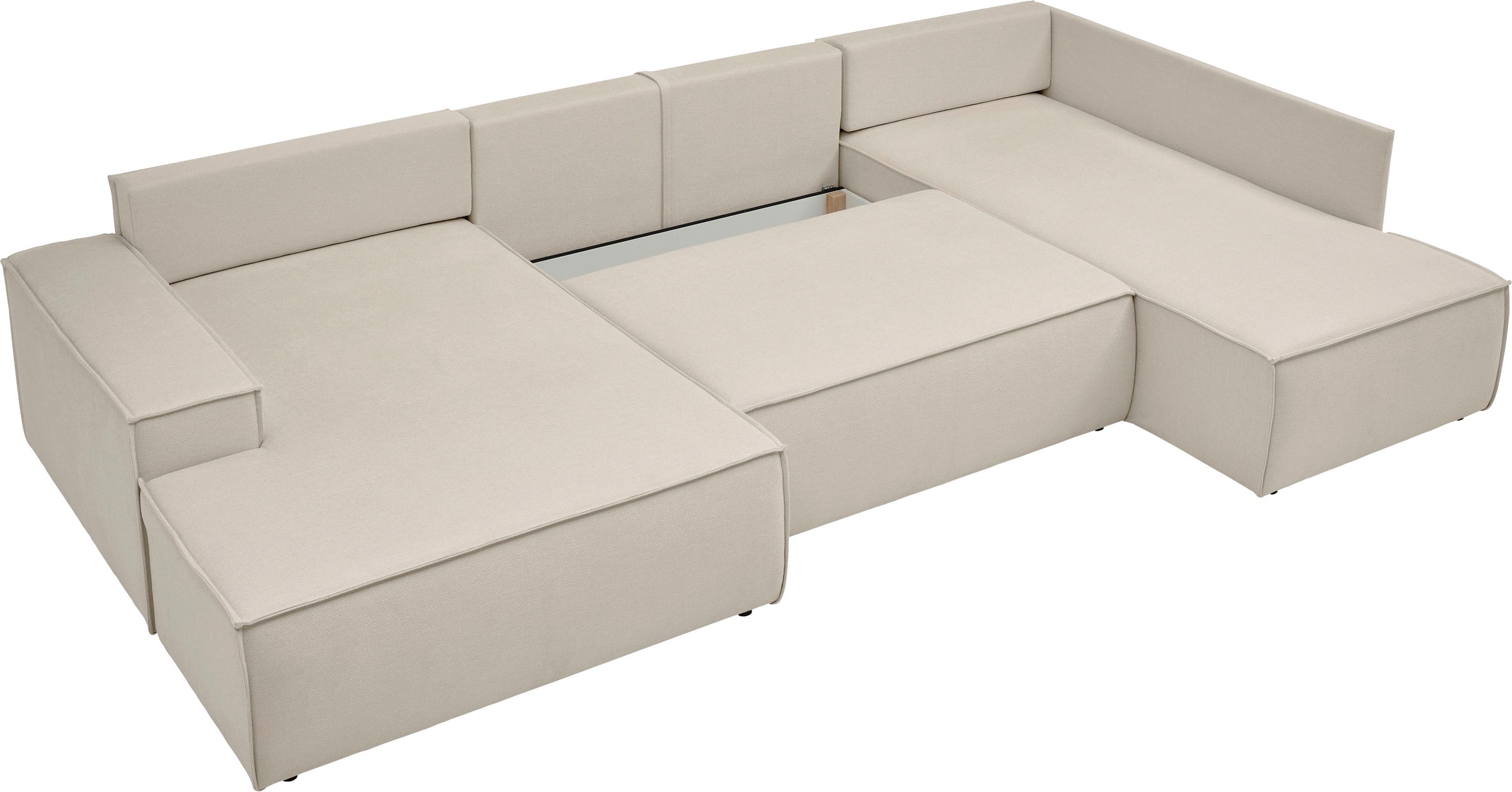 andas Wohnlandschaft »FINNLEY U-Form XXL 329 cm, Schlafsofa, Schlaffunktion m. Bettkasten«, (194/139 cm), Bouclé, Struktur und Cord