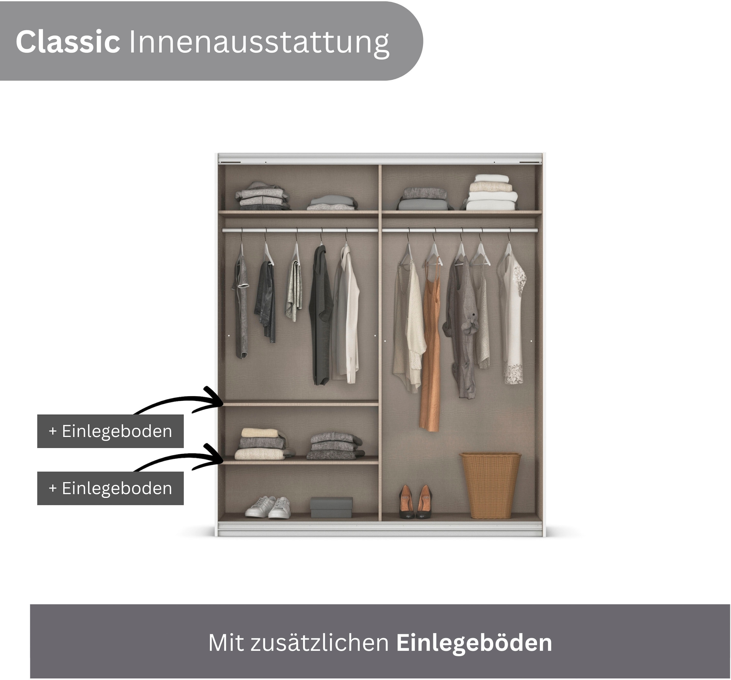 INOSIGN BY RAUCH Schwebetürenschrank »Kleiderschrank Schrank Garderobe Schlafzimmerschrank THANOS«, (in 3 verschiedenen Ausstattungen BASIC/CLASSIC/PREMIUM), Optional mit Spiegel, Metall-Griffleisten alufarben MADE IN GERMANY