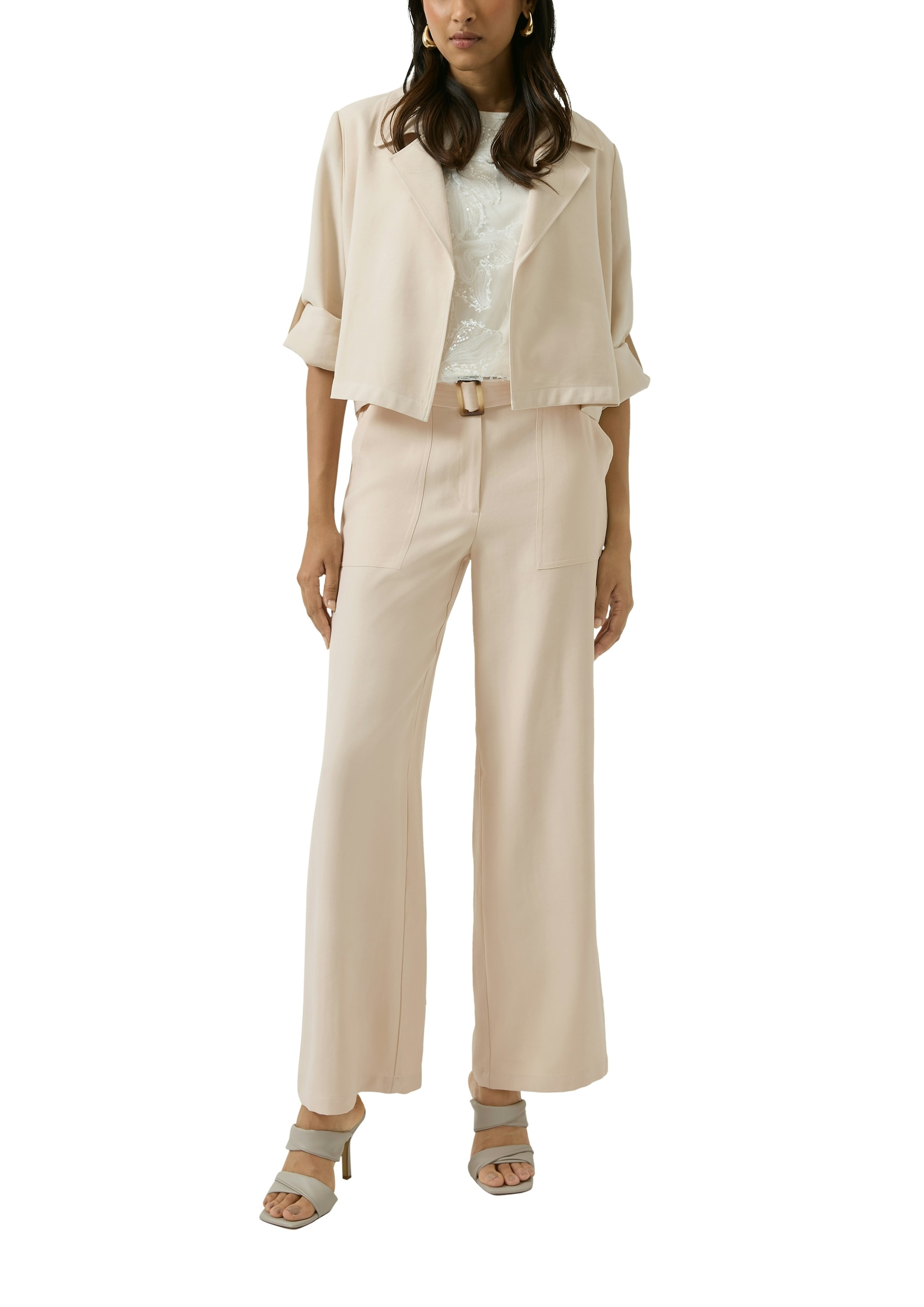 s.Oliver BLACK LABEL Stoffhose  mit Bindegürtel und weitem Bein