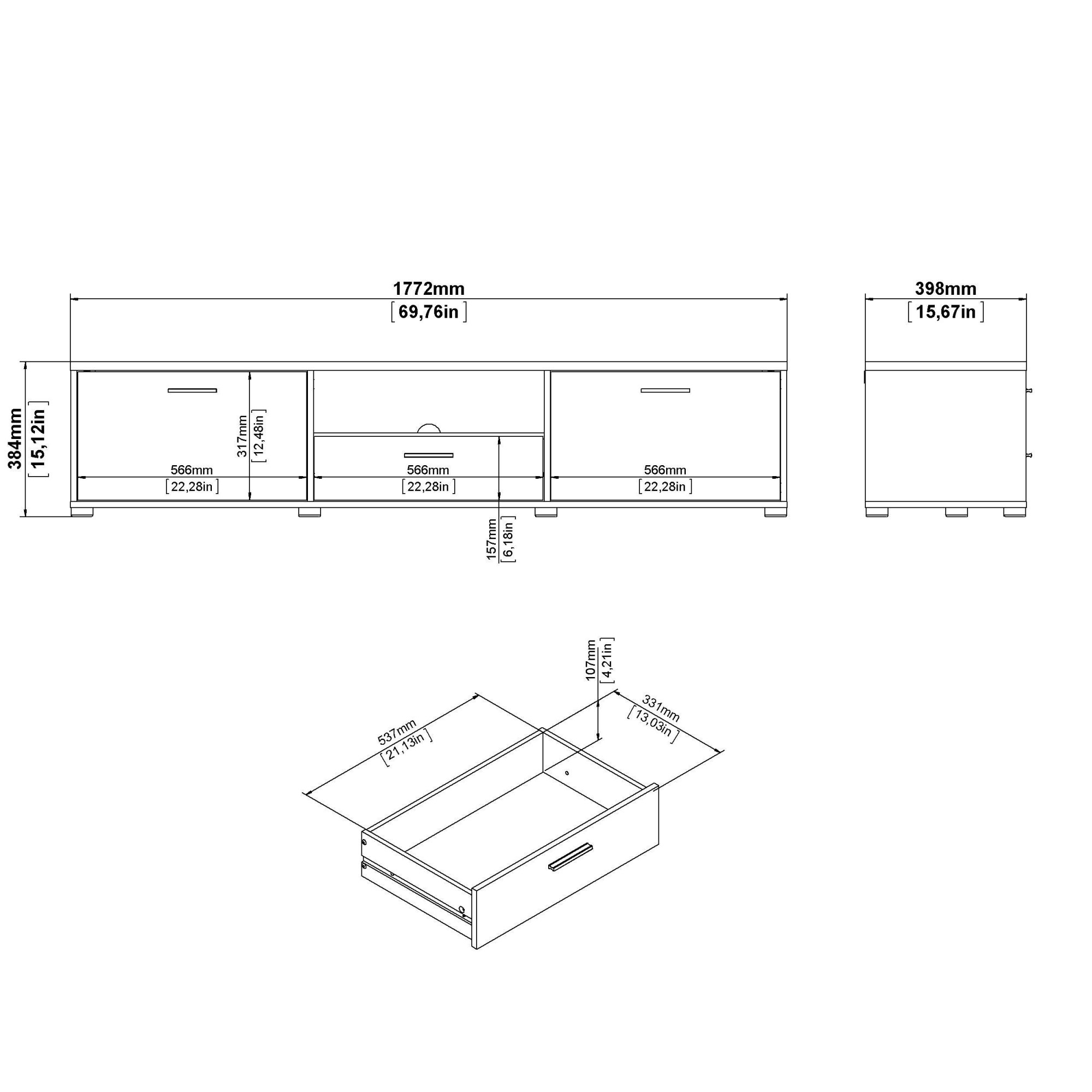 Home affaire TV-Schrank »Media TV-Möbel, TV Schrank, Mediaboard, Lowboard«, 2 Türen, 1 Schublade, 1 offenes Fach, Kabelmanagement, B. 147/177 cm