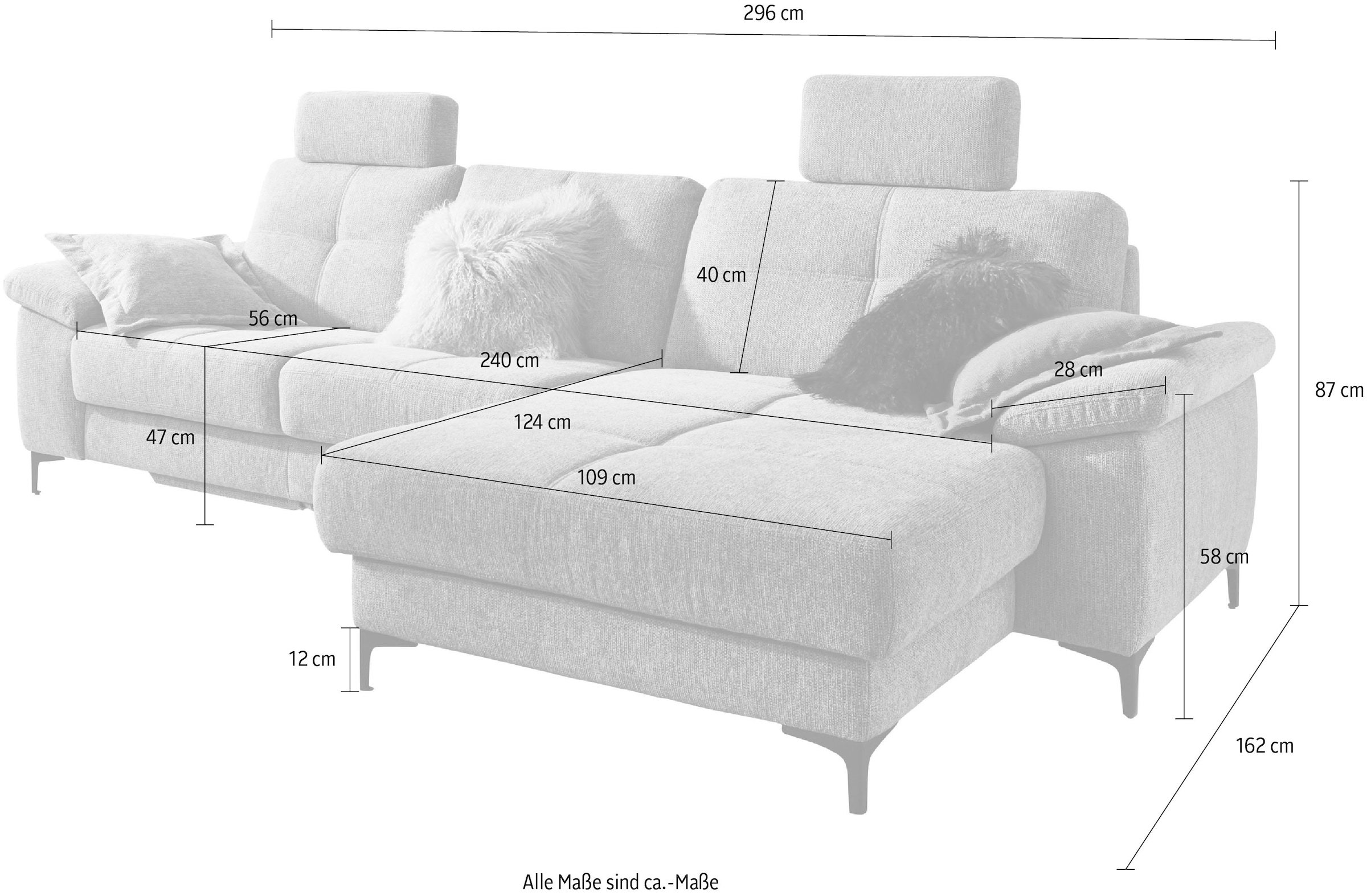 3C Carina Ecksofa »Burnaby L-Form«, 2 Kopfstützen, optional mit Schlaf- und motorischer Relaxfunktion