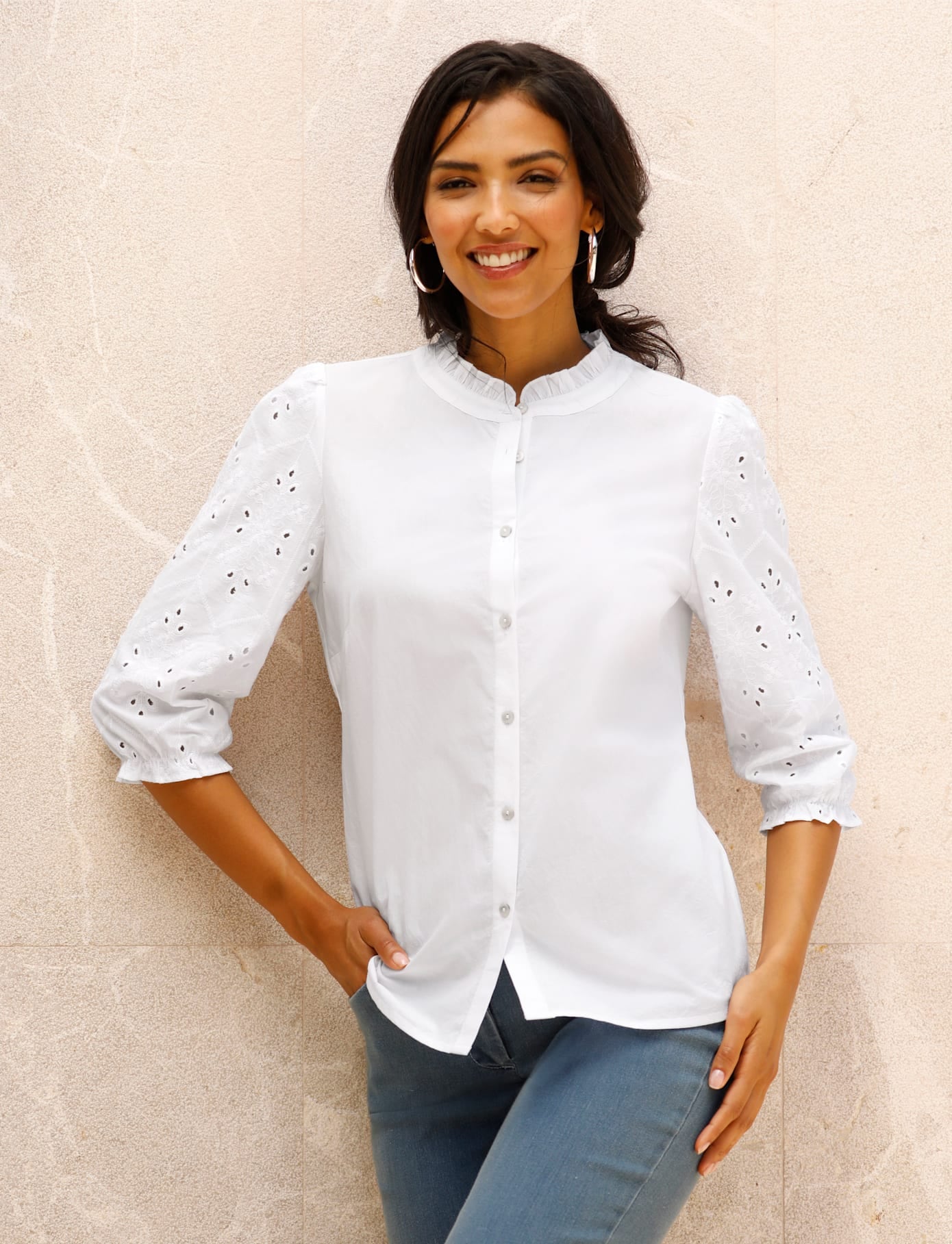 CLASSIC BASICS Damen Hemdbluseweiß, Gr. 44, unifarben, 100% Baumwolle, Ärmel:100% Baumwolle, Blusen