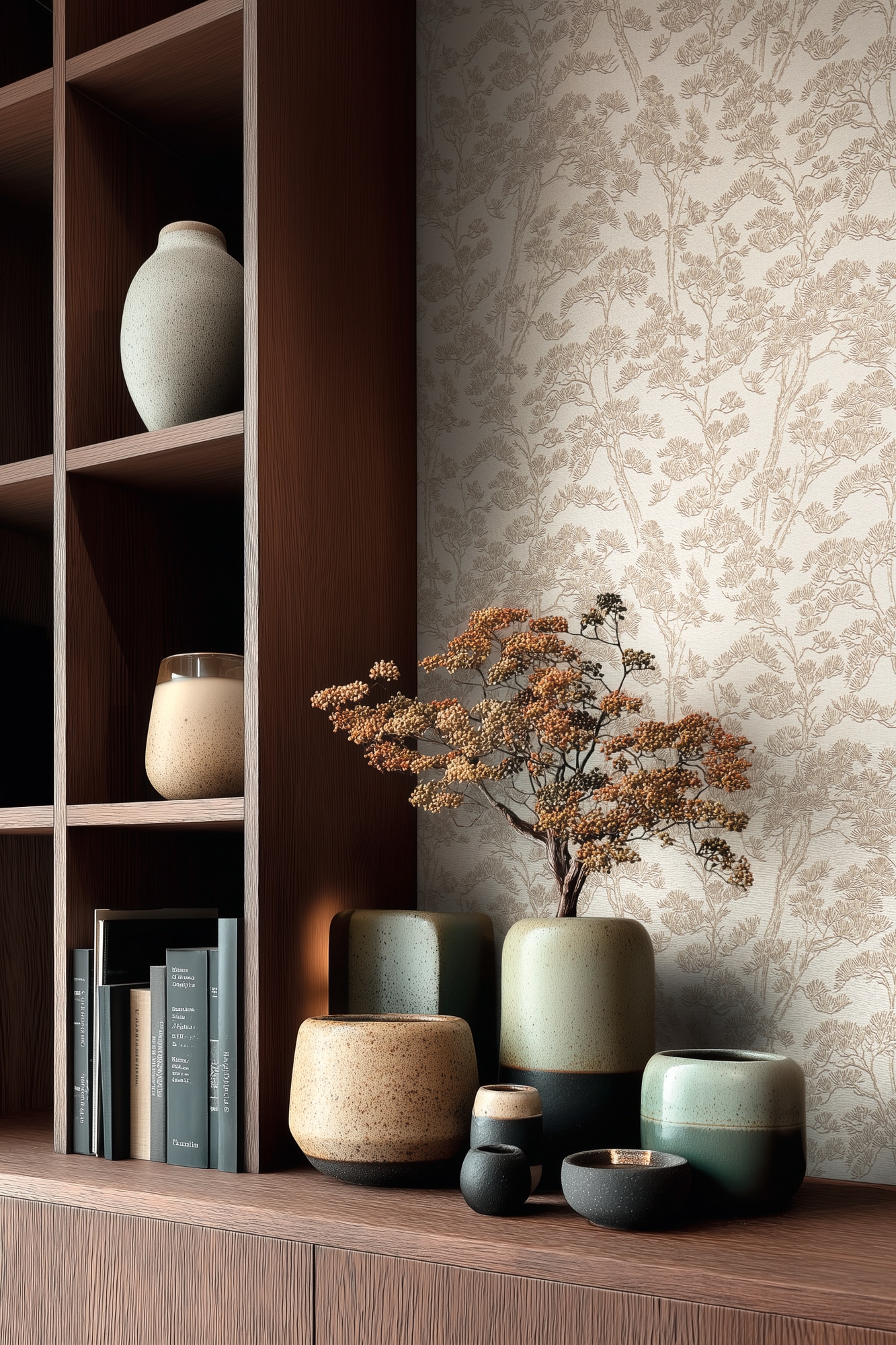 living walls Vliestapete "Vibes & Styles Lin – Zen Branches Vliestapete" floral leicht strukturiert inspiriertes Baumdesign mit feinen Linien und dezenter Struktur