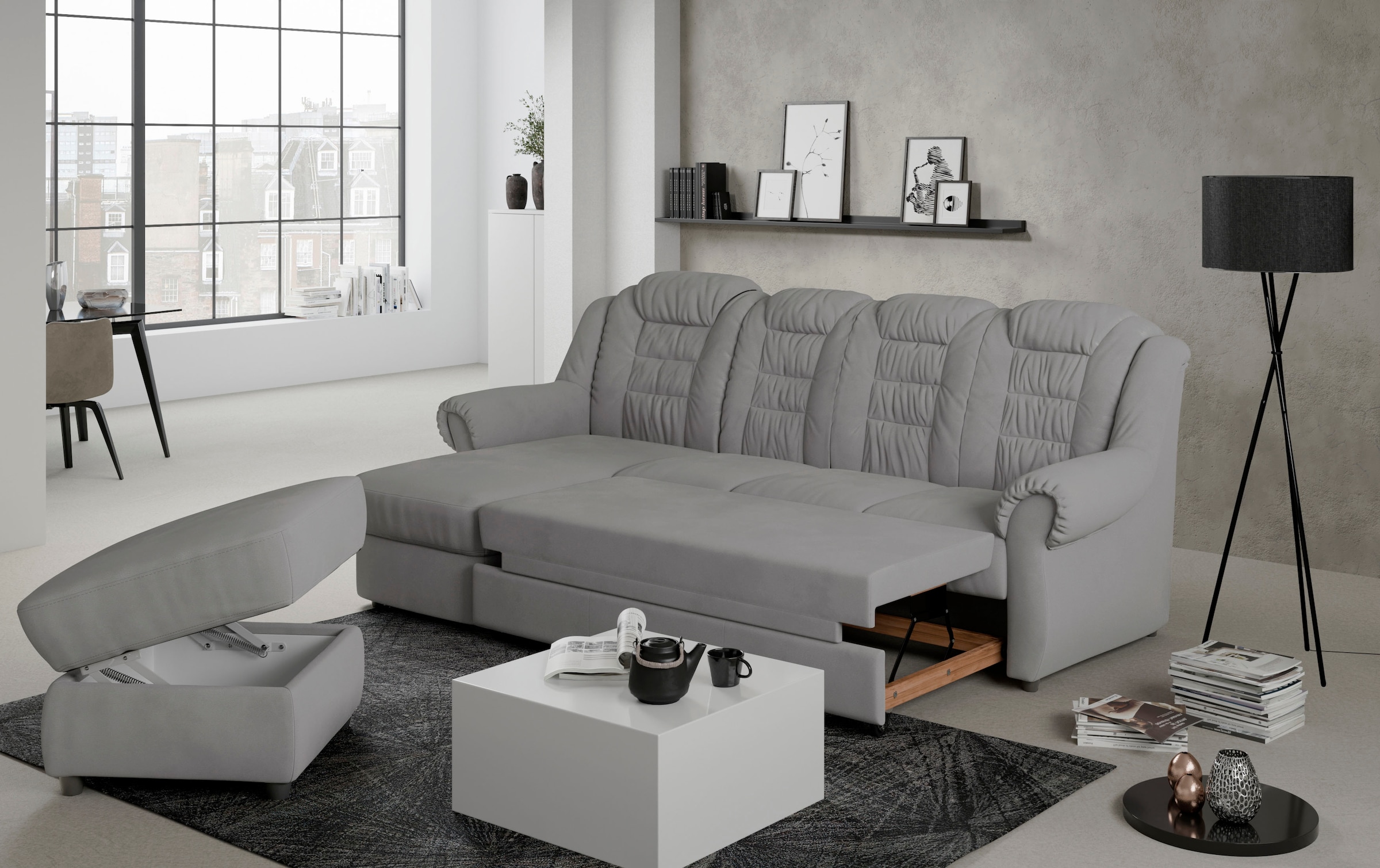 Home affaire Ecksofa »Boston L-Form«, mit hoher Rückenlehne, wahlweise mit Bettfunktion