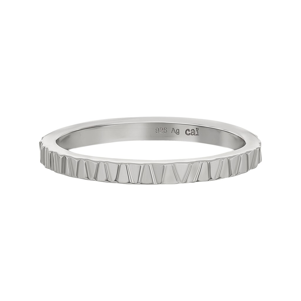 CAÏ Fingerring »925 Silber rhodiniert Muster Stacking«