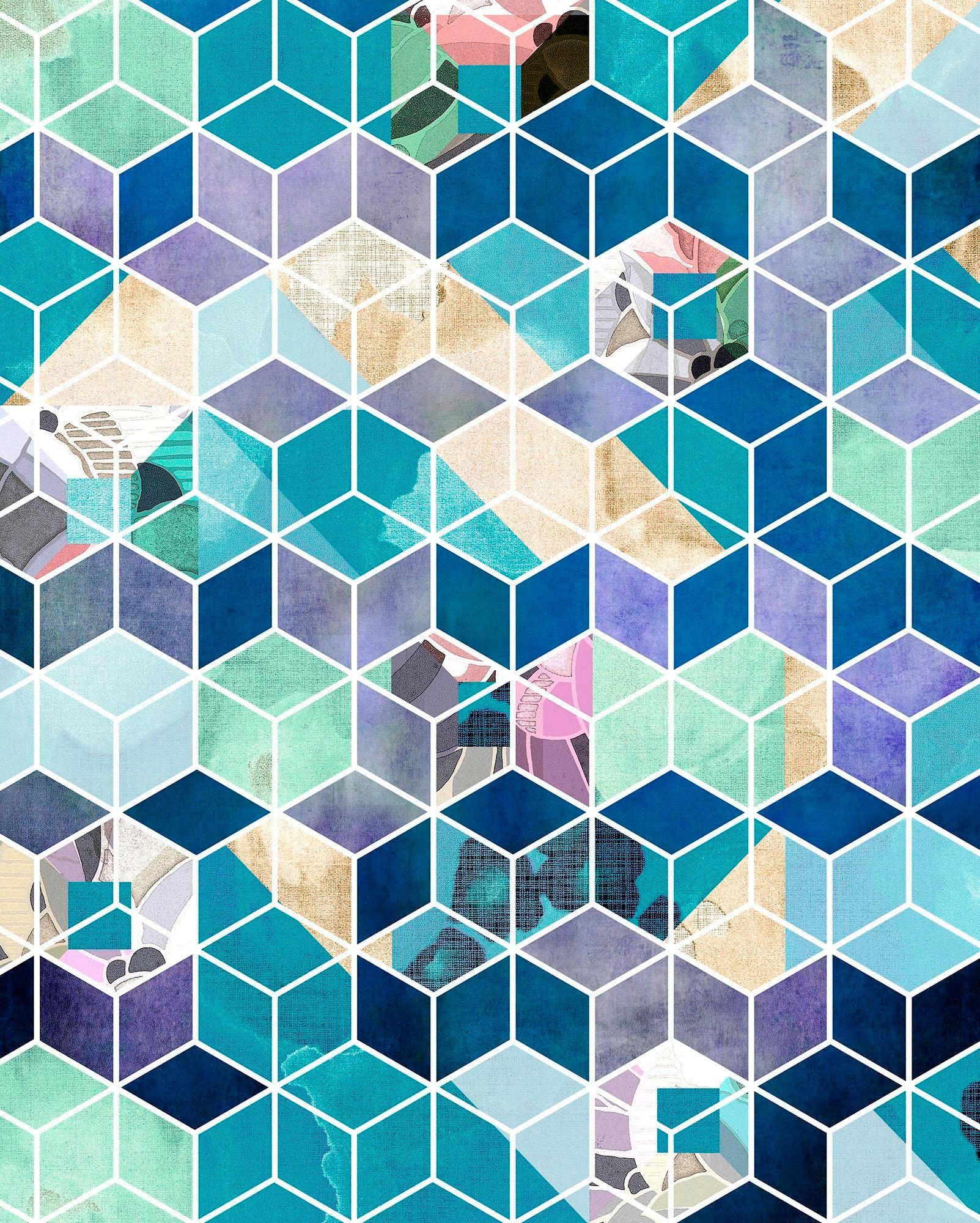 Komar Vliestapete "Digitaldruck Vlies - Geometric Blue - Größe 200 X 250 Cm" Bedruckt Glatt Wohnzimmer, Schlafzimmer