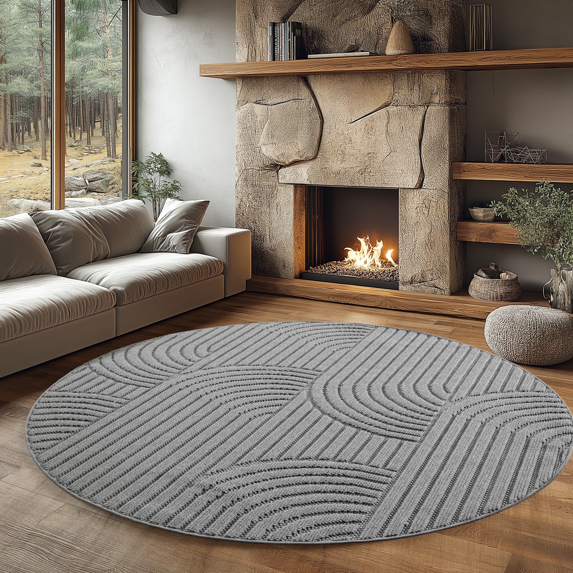 Ayyildiz Teppiche "HELIX 2201, auch als Läufer und Rund erhältlich" rund 7 mm Höhe 3D-Effekt durch Cut-Loop-Webtechnik, Woll-Optik, Bouclé, Wohnzimmer