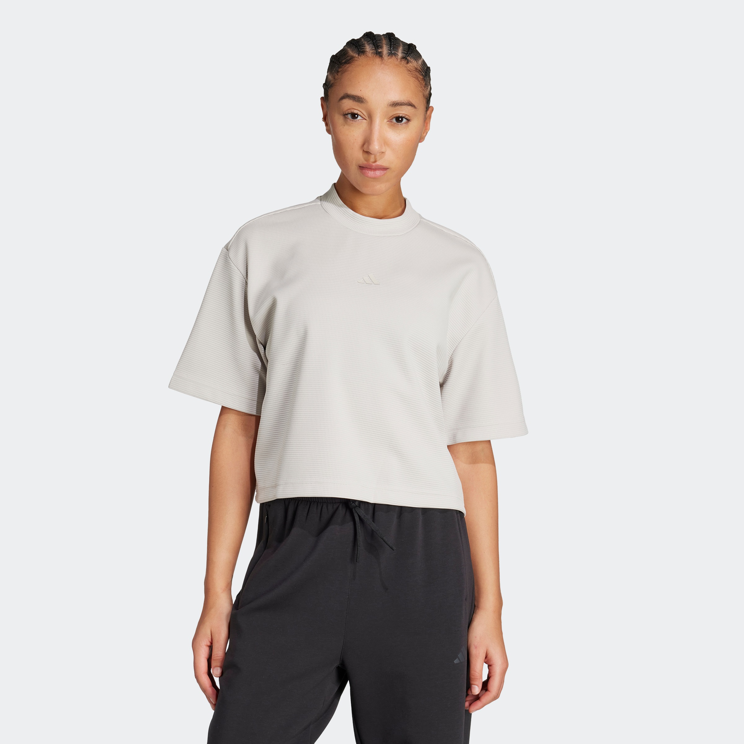 Damen T-Shirt "YOGA MOTION WAFFLE LONGSLEEVE", beige, Gr. L, ADIDAS PERFORMANCE, Obermaterial: 100% Polyester, Shirts