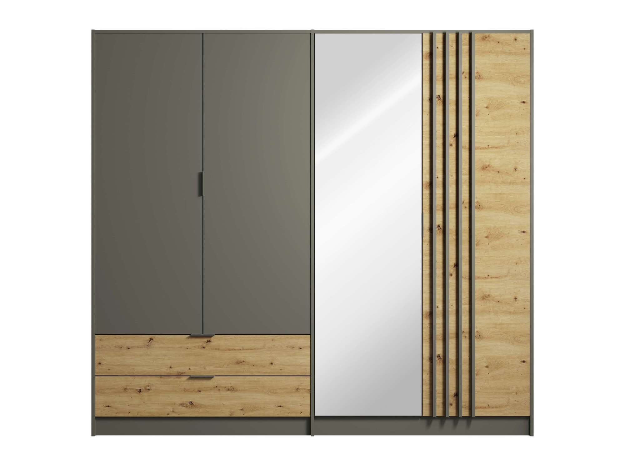 INOSIGN Kleiderschrank »Kleiderschrank Loreto mit Schubkästen und Spiegel, B/T/H 220/54/202 cm«, Schrank mit Drehtüren und Schubladen, Spiegel und MDF-Lamellen