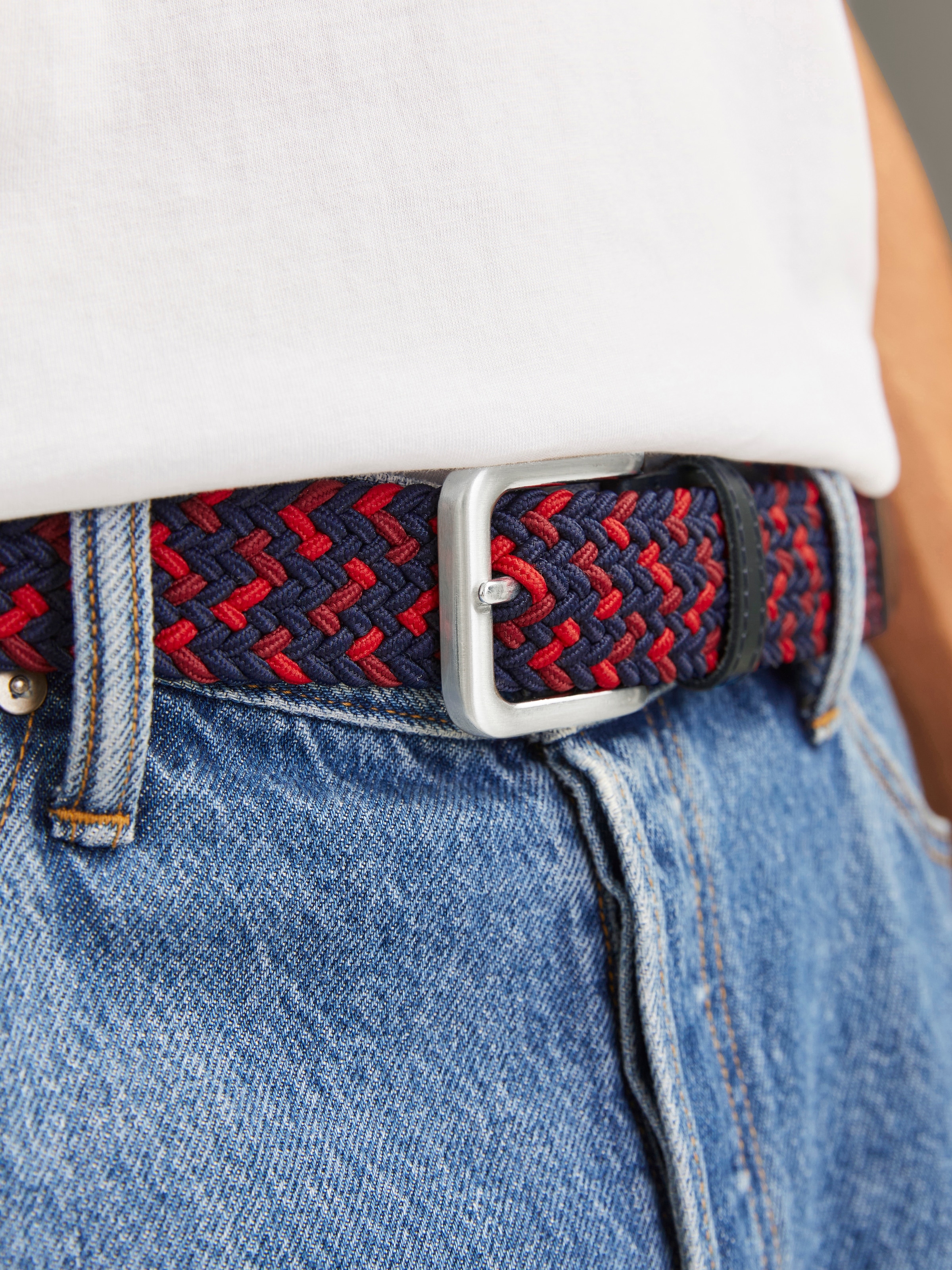 Jack & Jones Stretchgürtel »JACSPRING WOVEN BELT NOOS«, mit silberfarbener Schließe
