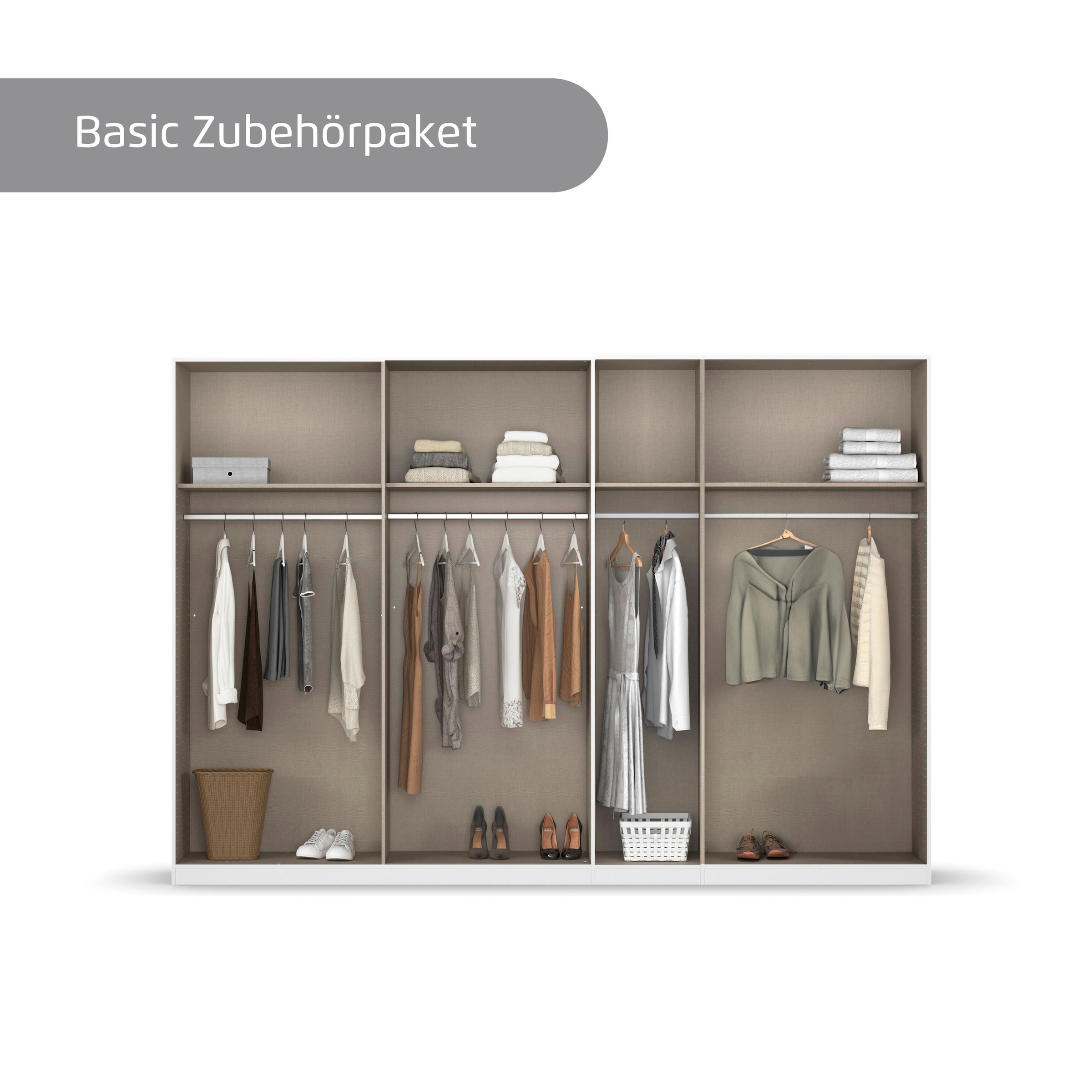 rauch Kleiderschrank, (in 3 verschiedenen Ausstattungen BASIC/CLASSIC/PREMIUM), mit hochwertigen Stangengriffen in Schwarz aus Metall MADE IN GERMANY
