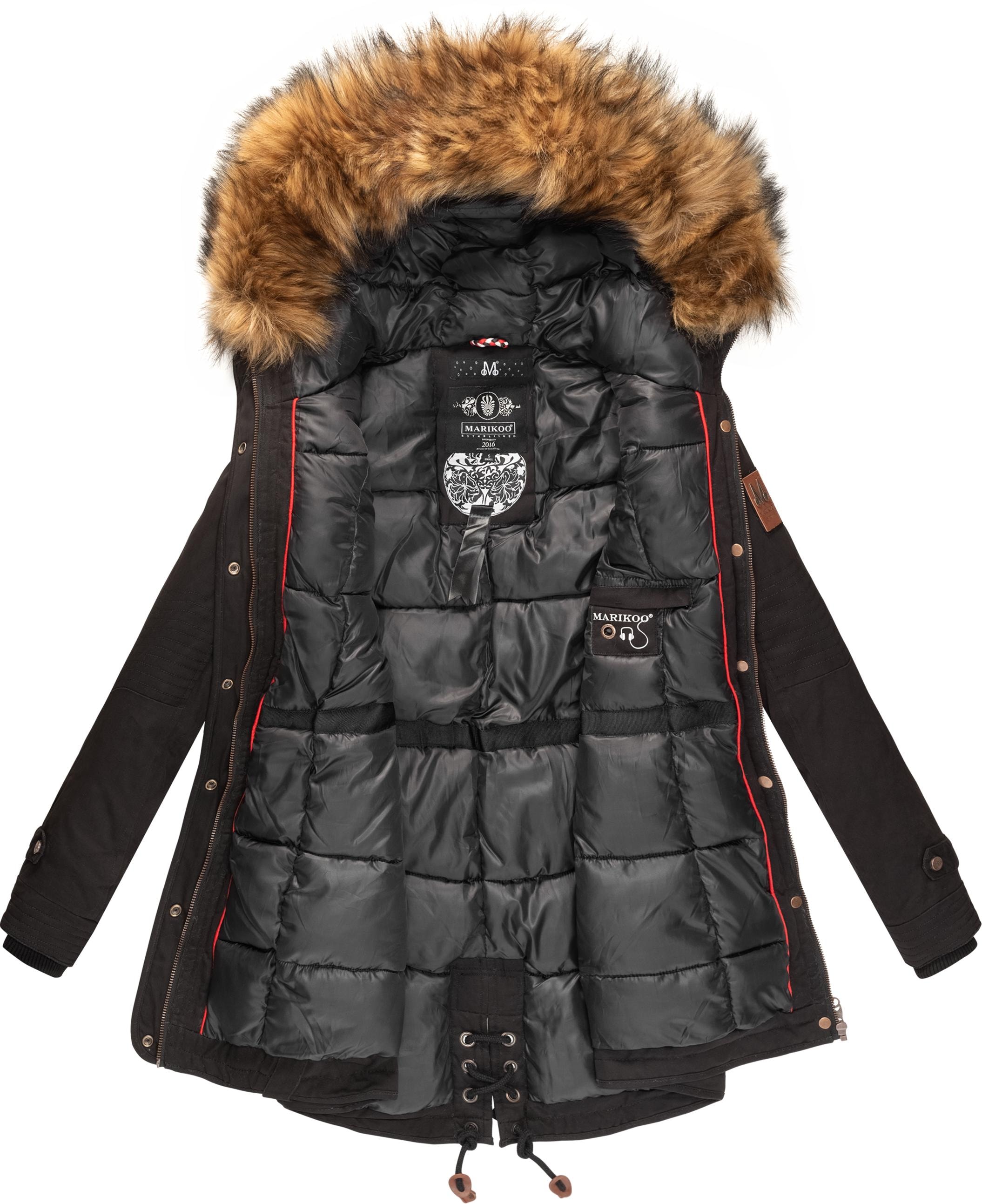 Marikoo Wintermantel »La Viva Prc«, stylischer Winterparka mit abnehmbarem Kunstfell