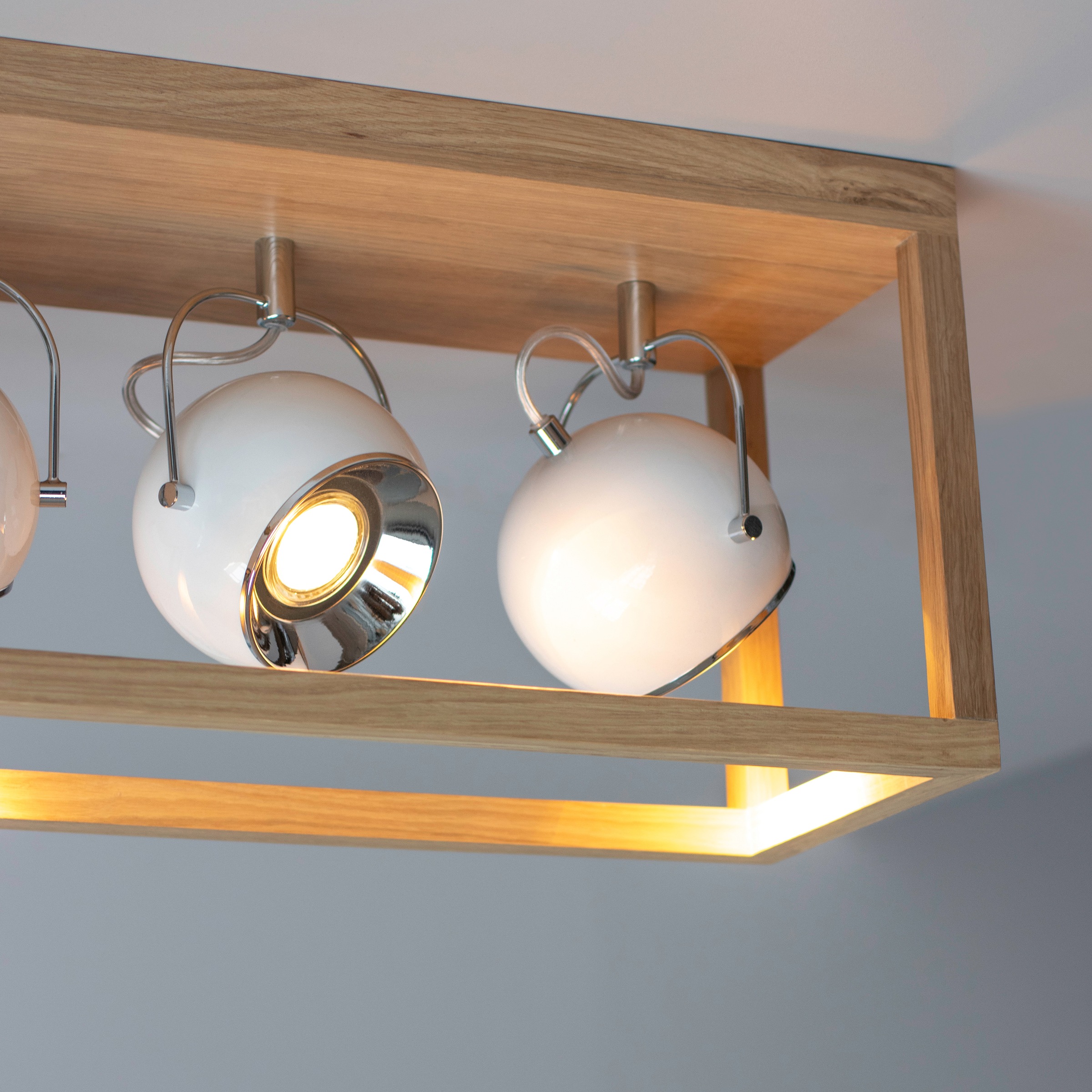 SPOT Light LED Deckenleuchte »ROY«, 4 flammig, Leuchtmittel GU10 | LED wechselbar, Inklusive LED-Leuchtmittel, Naturprodukt aus Eichenholz